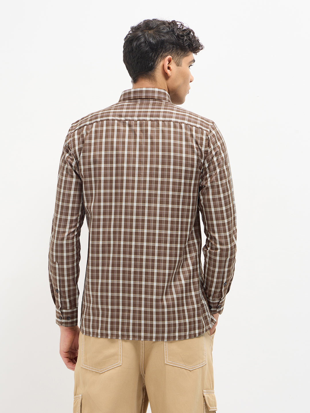 Brick Brown Checked Casual Shirt