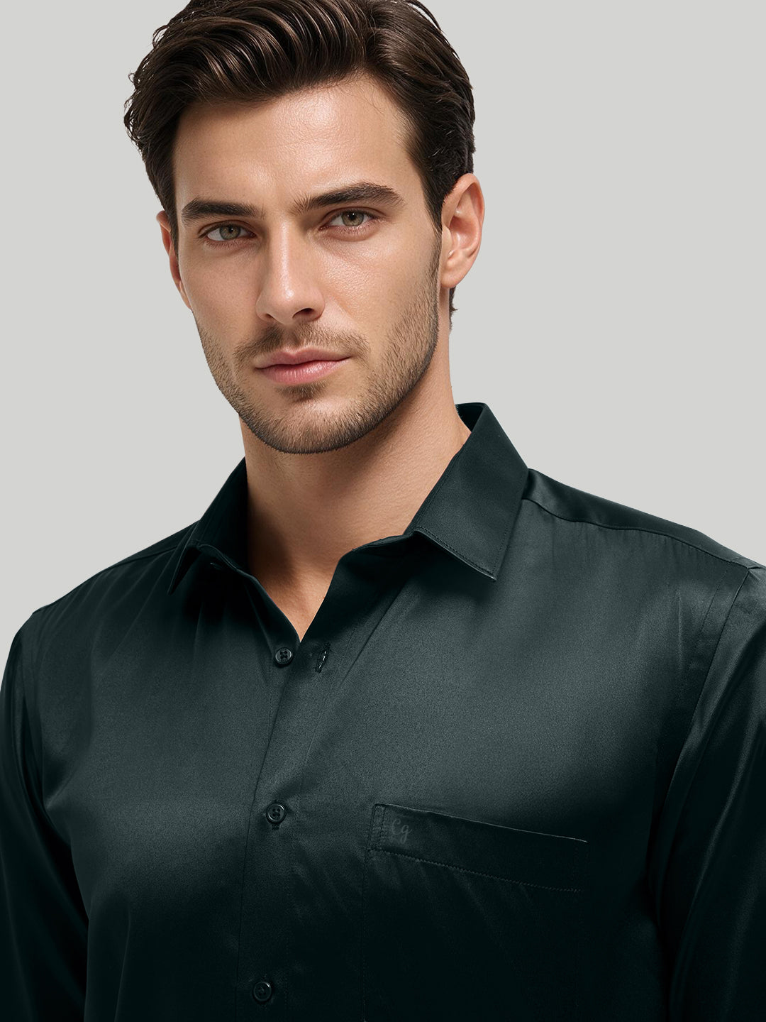Emerald Tide Plain Satin Formal Shirt