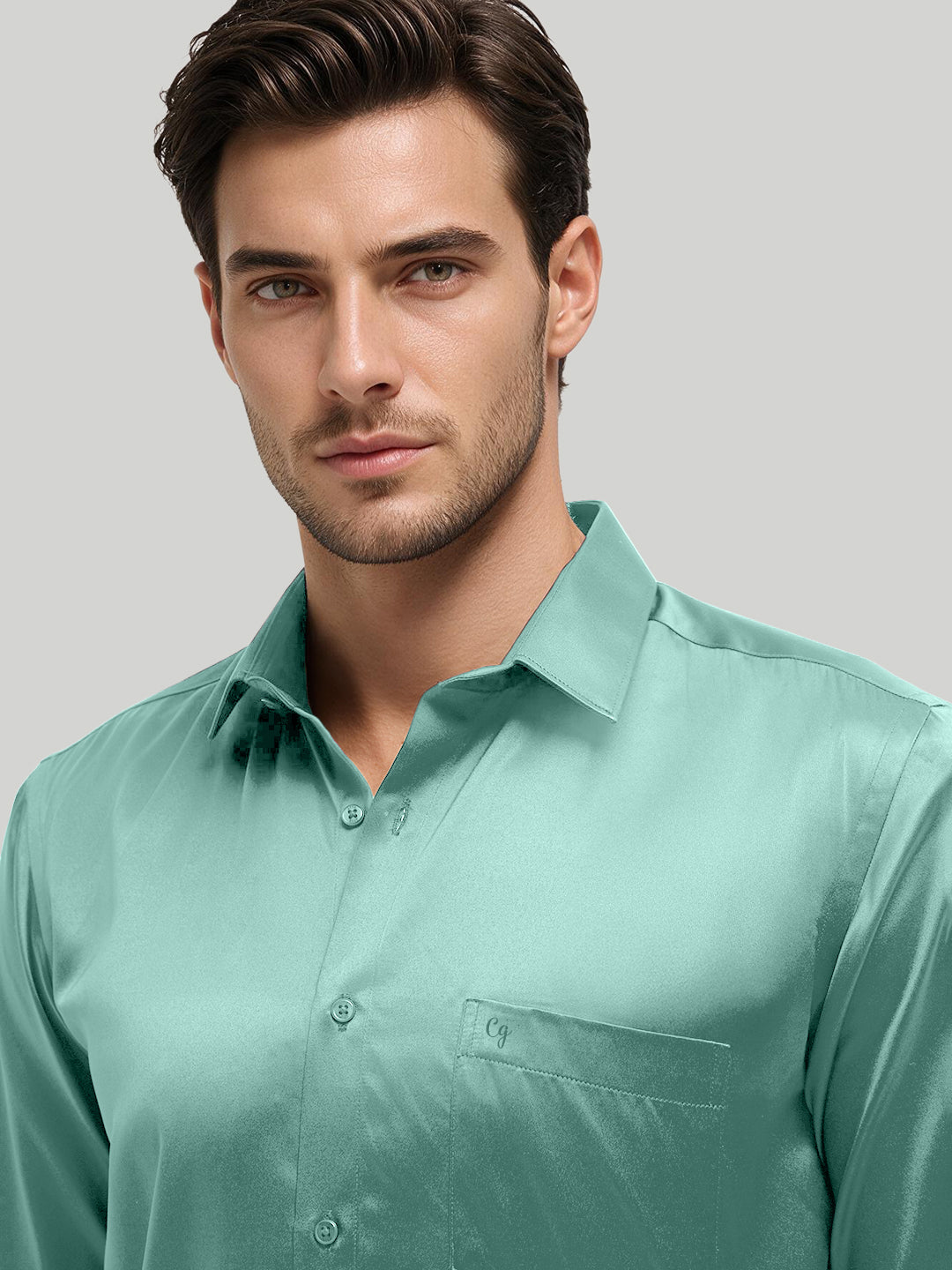 Aqua Horizon Plain Satin Formal Shirt