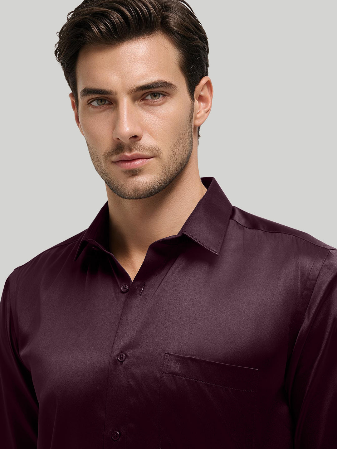 Vintage Plum Plain Satin Formal Shirt