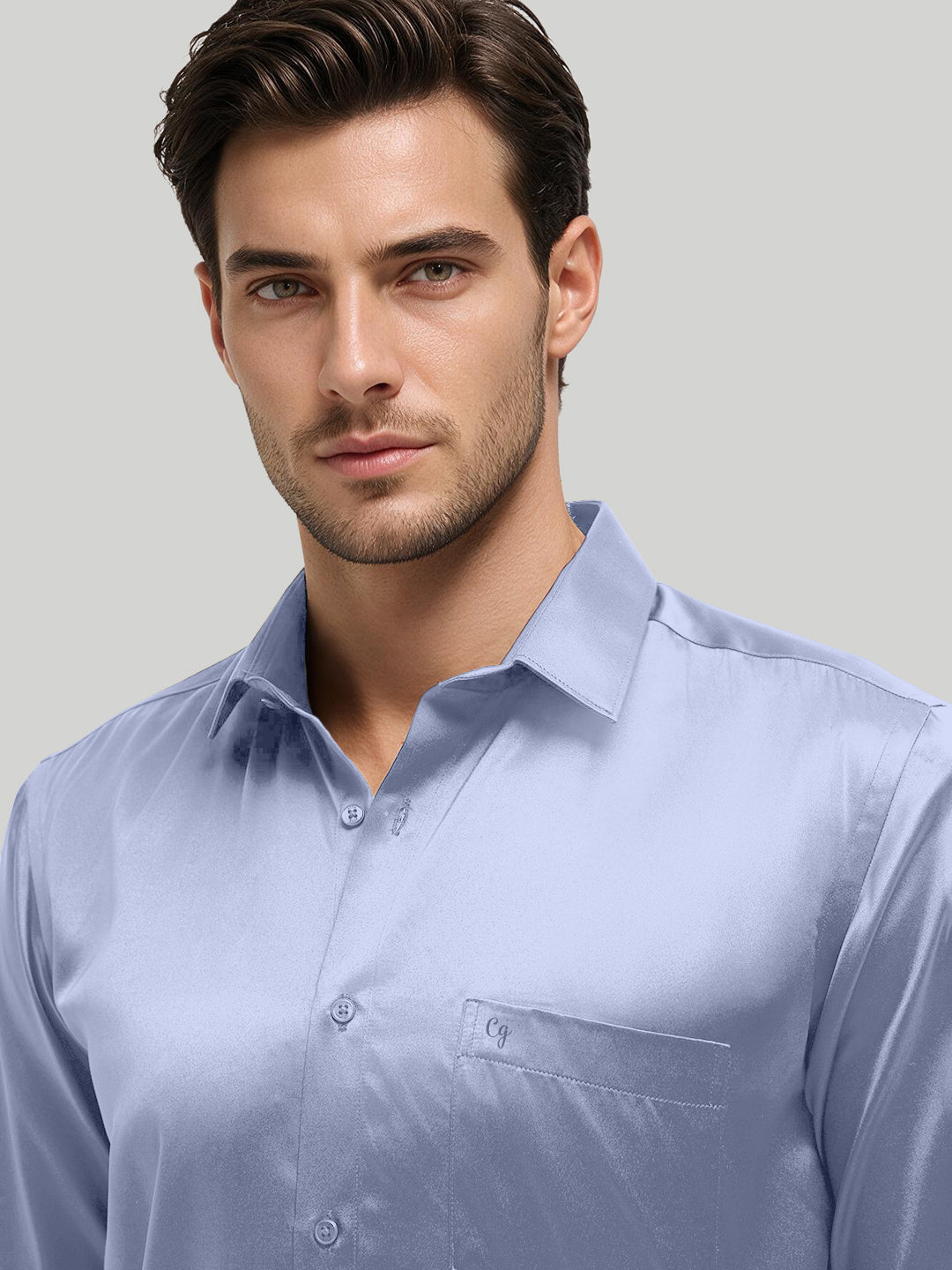 Blue Whisper Plain Satin Formal Shirt