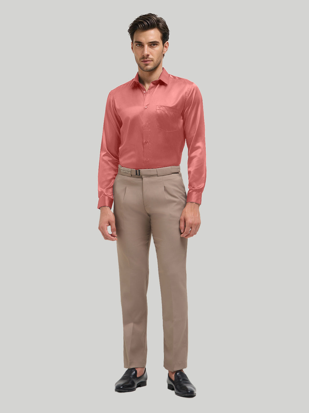 Dusty Coral Plain Satin Formal Shirt