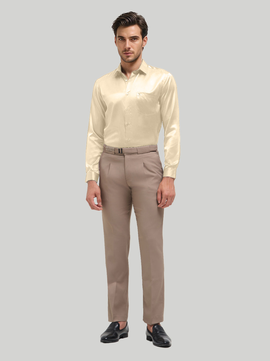 Butter Cream Plain Satin Formal Shirt