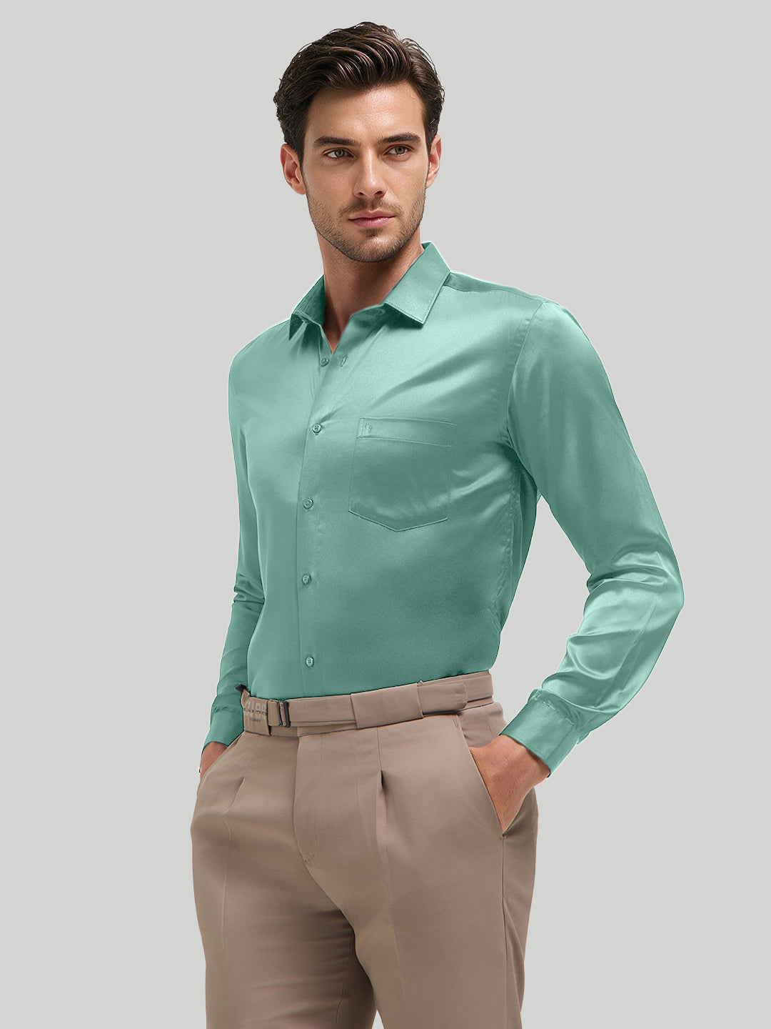 Aqua Horizon Plain Satin Formal Shirt