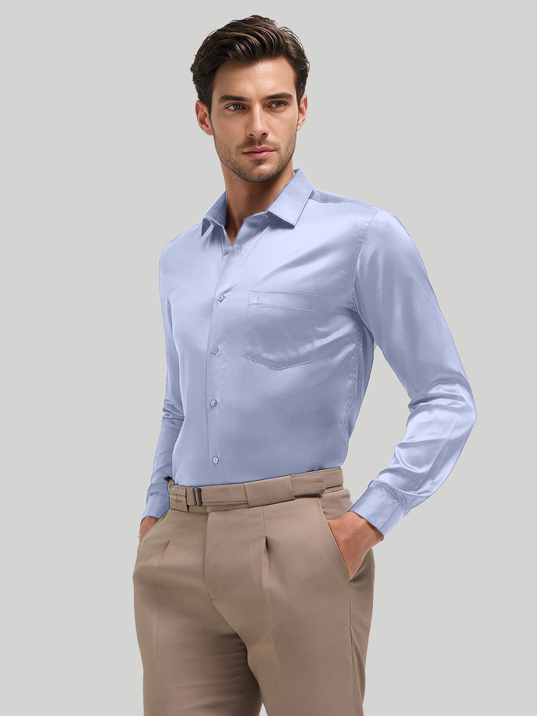 Blue Whisper Plain Satin Formal Shirt