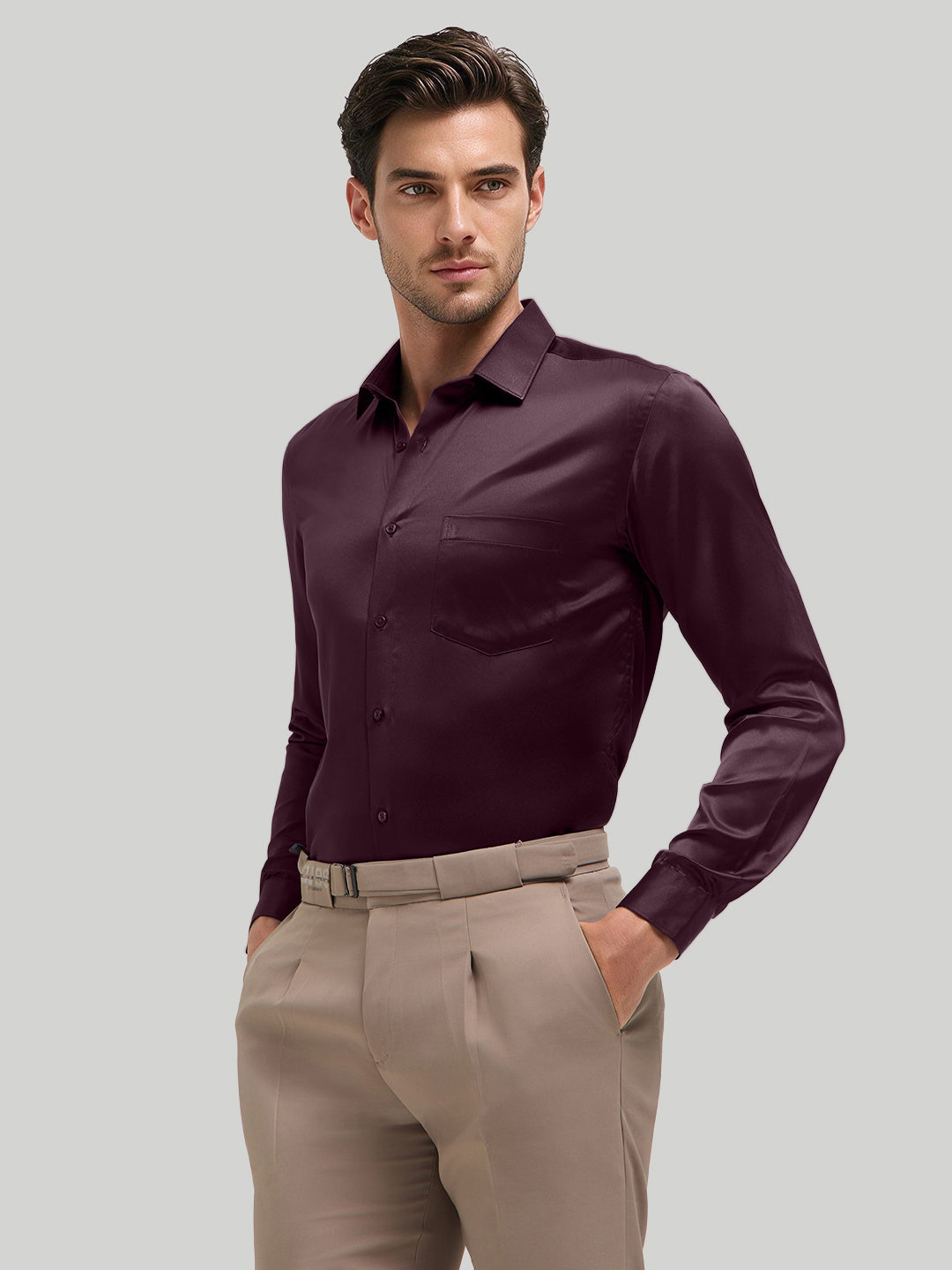 Vintage Plum Plain Satin Formal Shirt