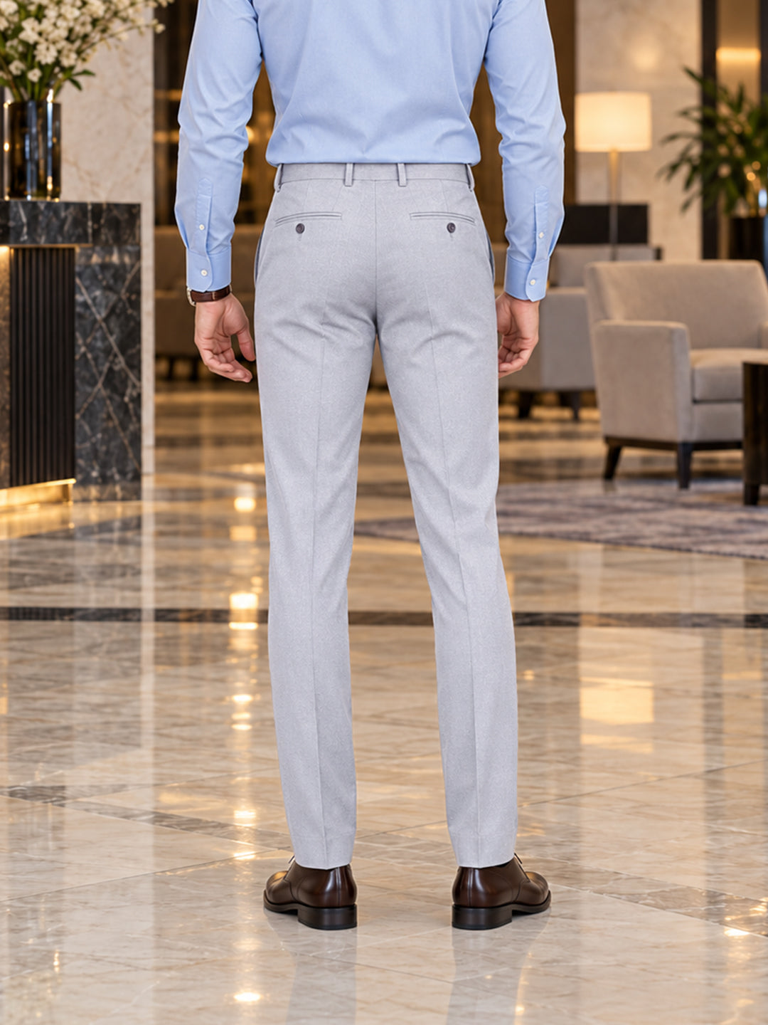 Grey Solid Formal Trousers
