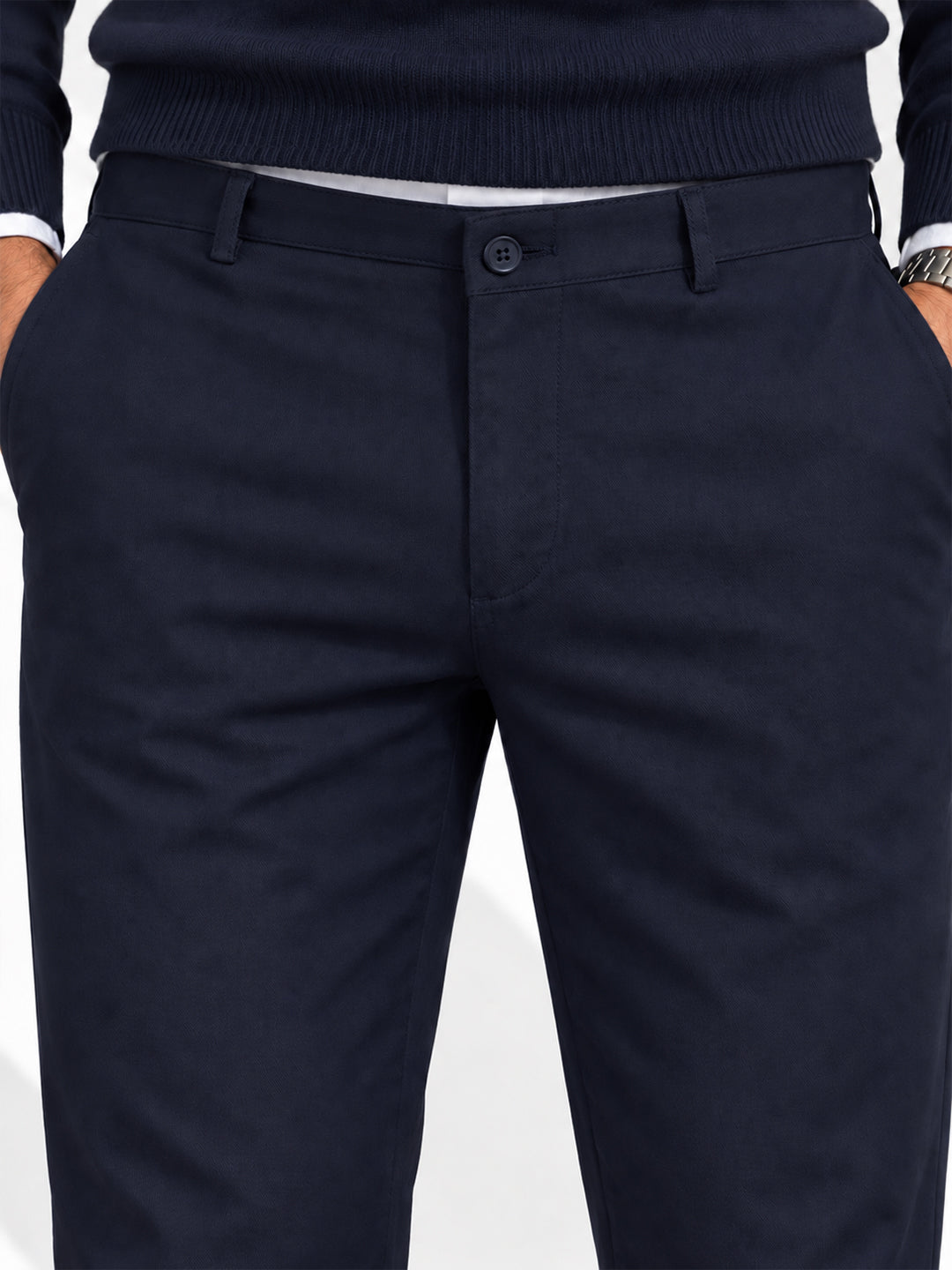 Navy Indigo Solid Casual Trousers
