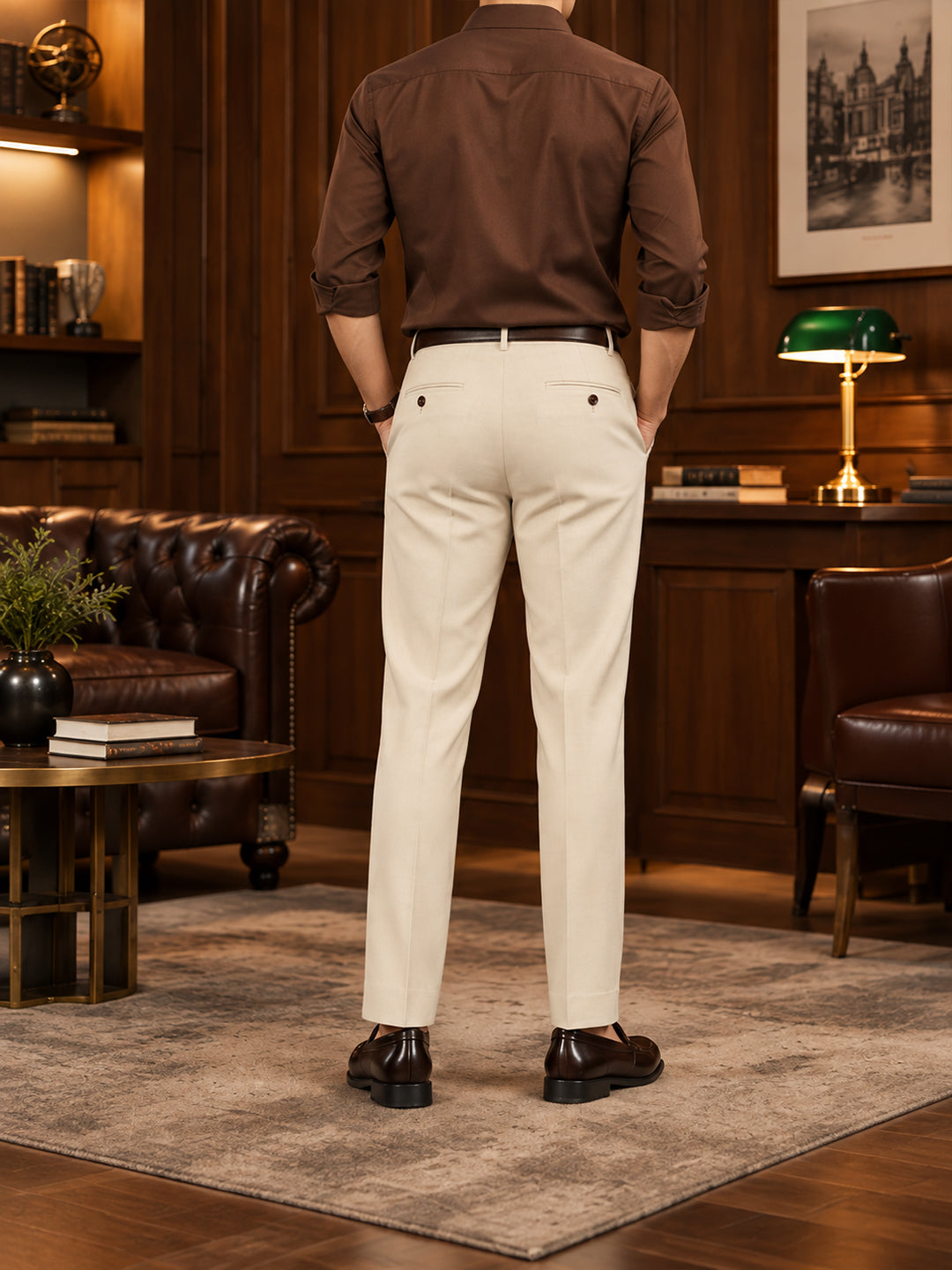 Light Beige Solid Formal Trousers
