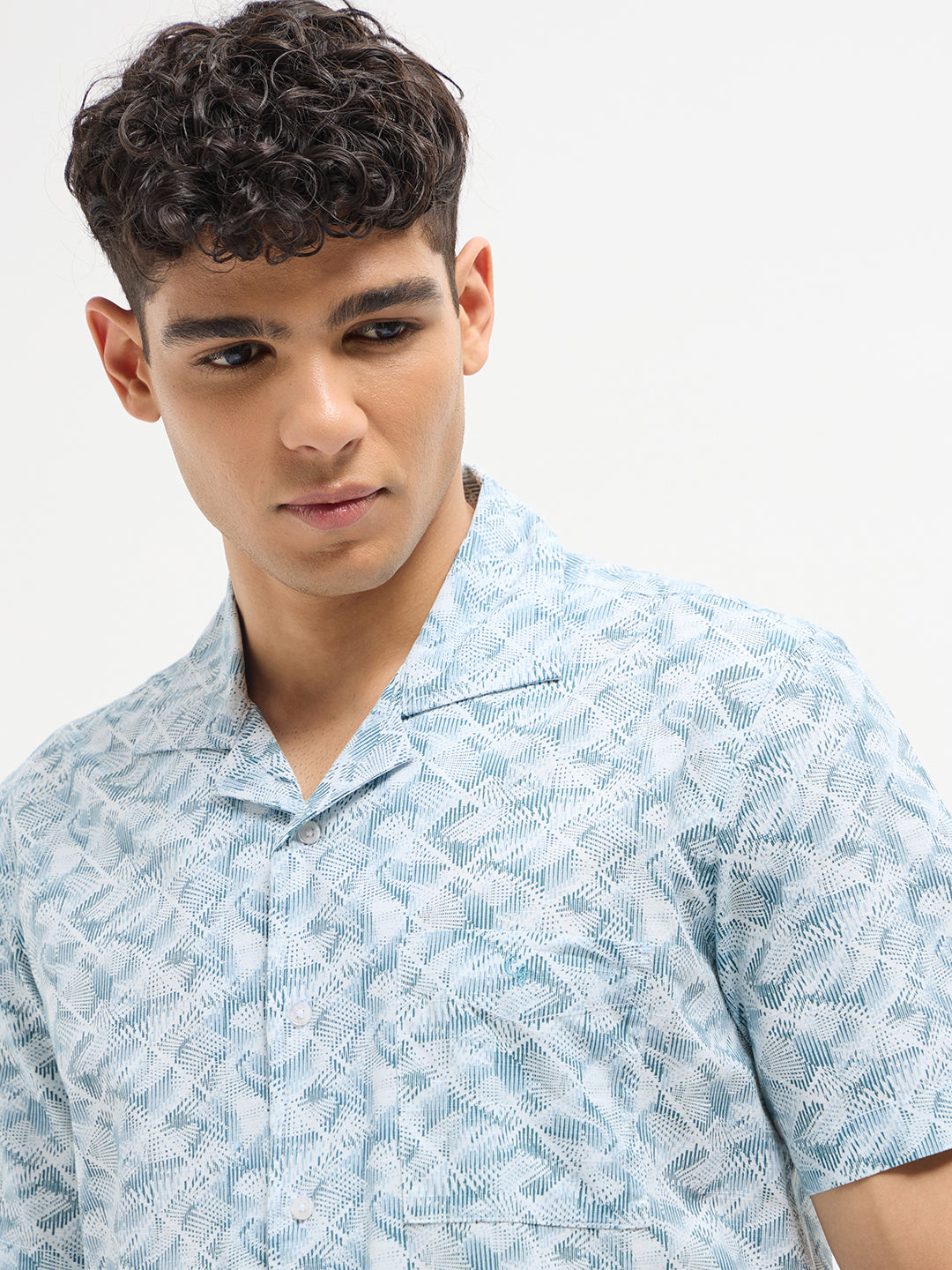 Sky Blue Geometric Printed Casual Shirt