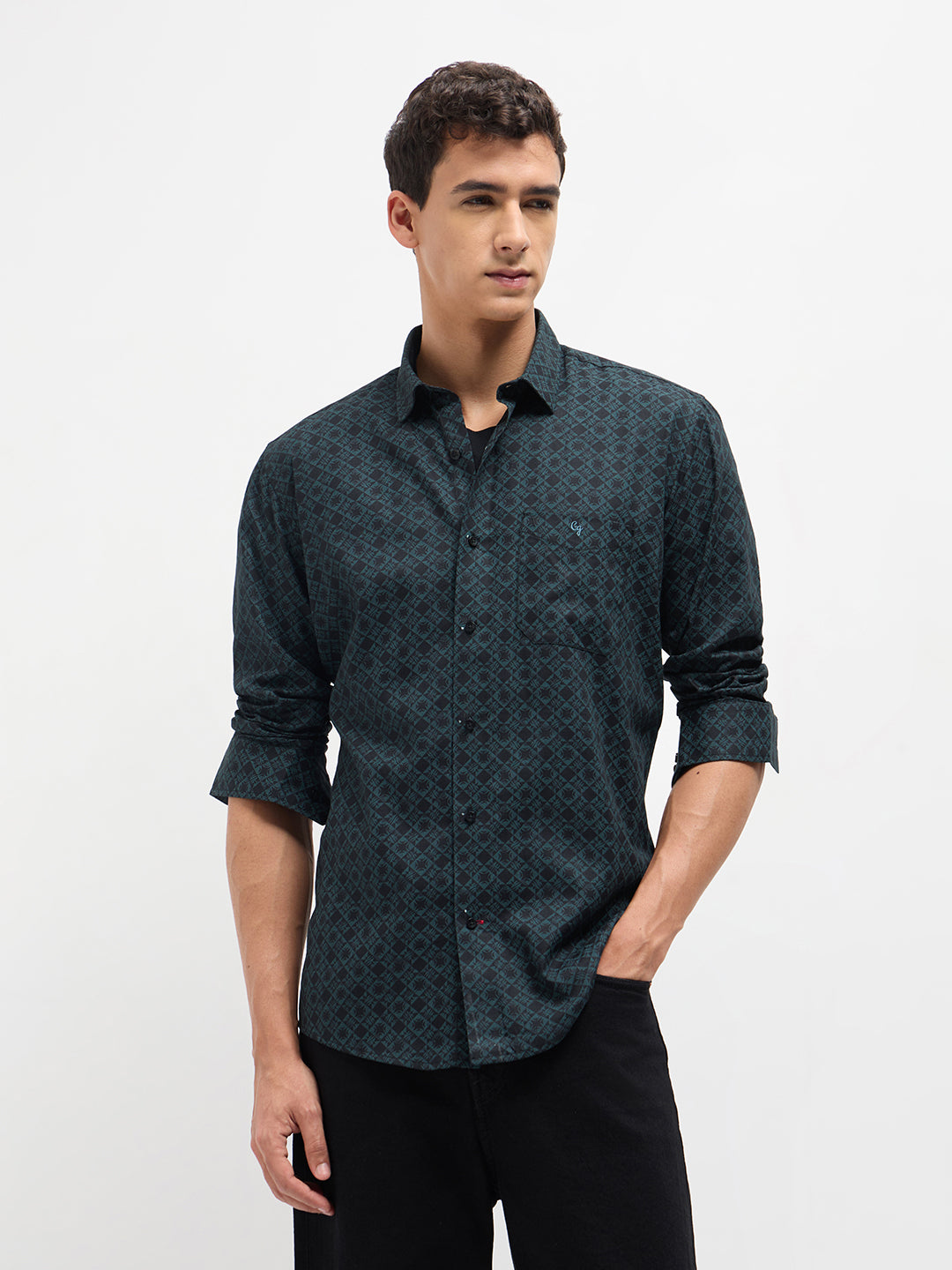 Dark Teal Geometric Printed Shirt