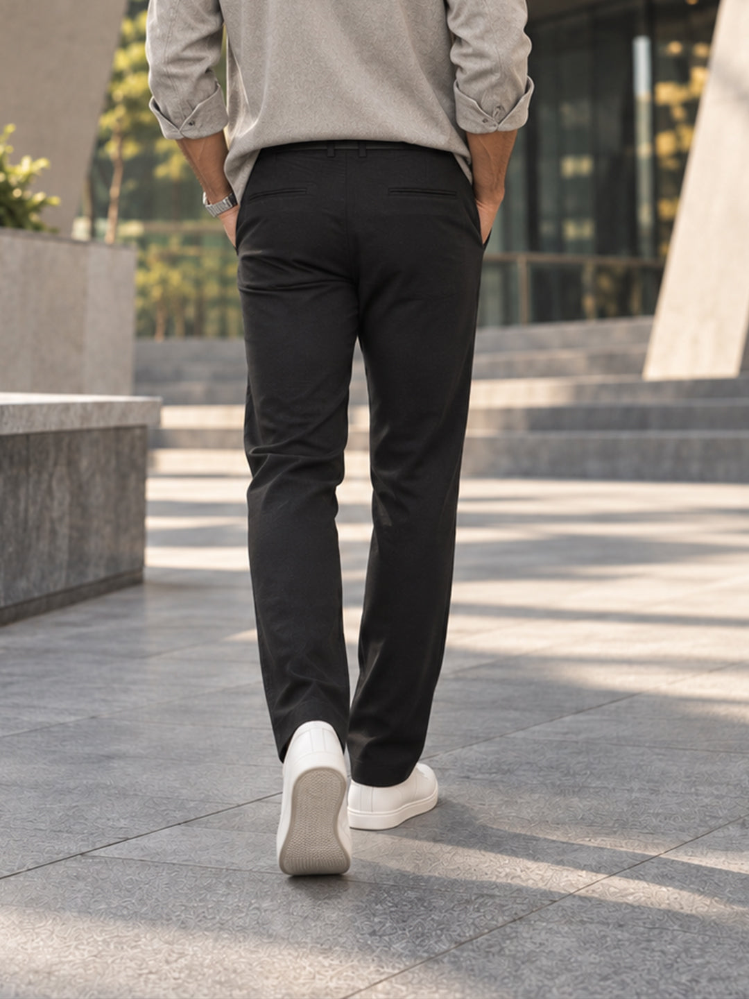 Ink Black Solid Casual Trousers