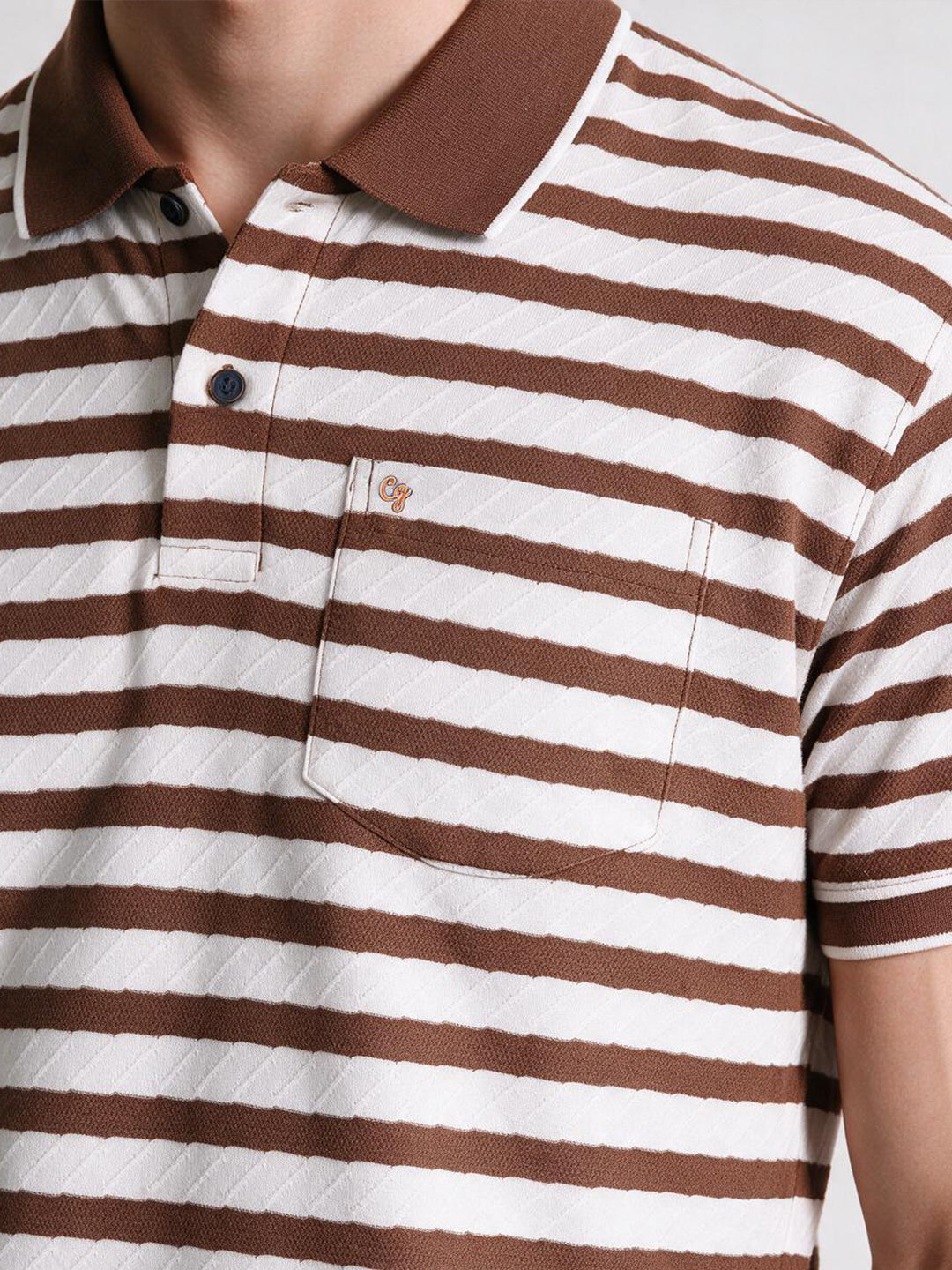 Dark Brown Horizontal Stripes Polo T Shirt
