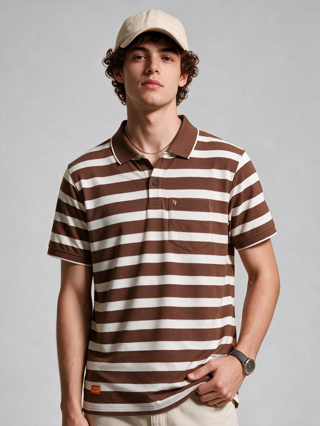 Brown and Cream Stripes Polo T Shirt