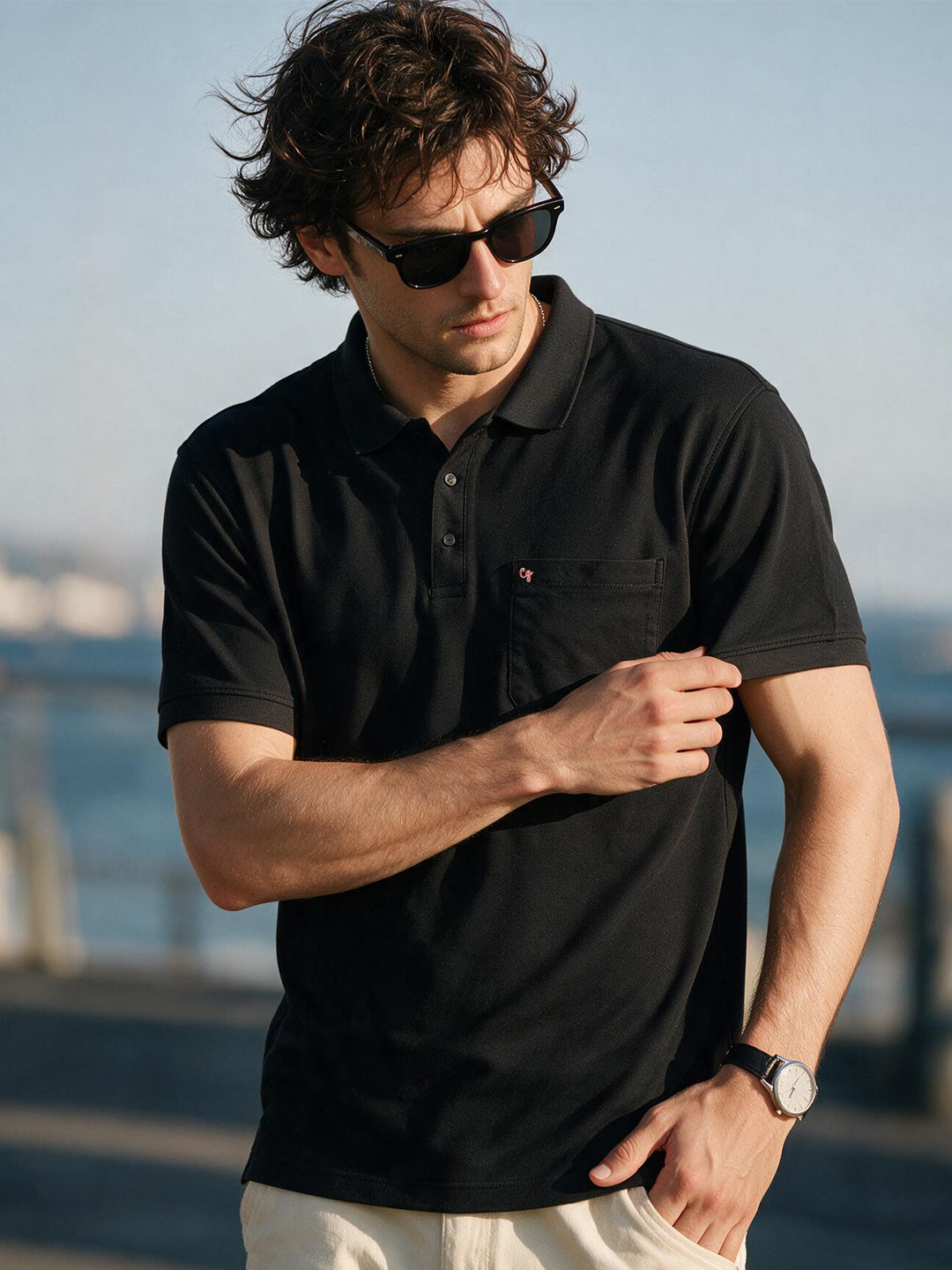 Charcoal Black Solid Polo t Shirt