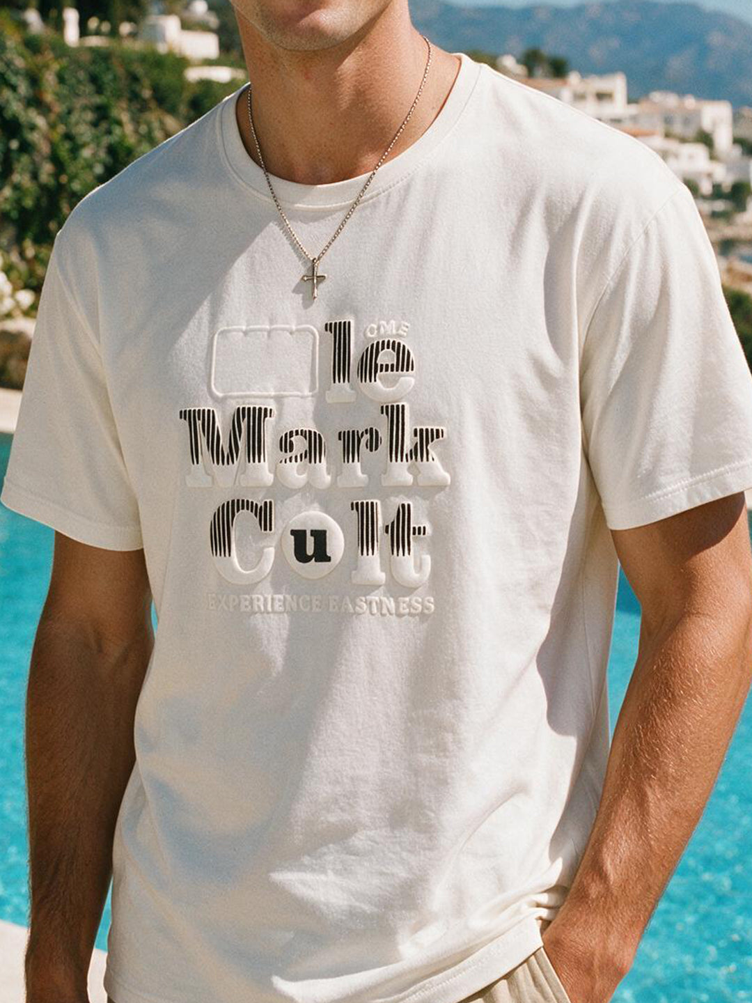 Cream White Printed Crew Neck T Shirt