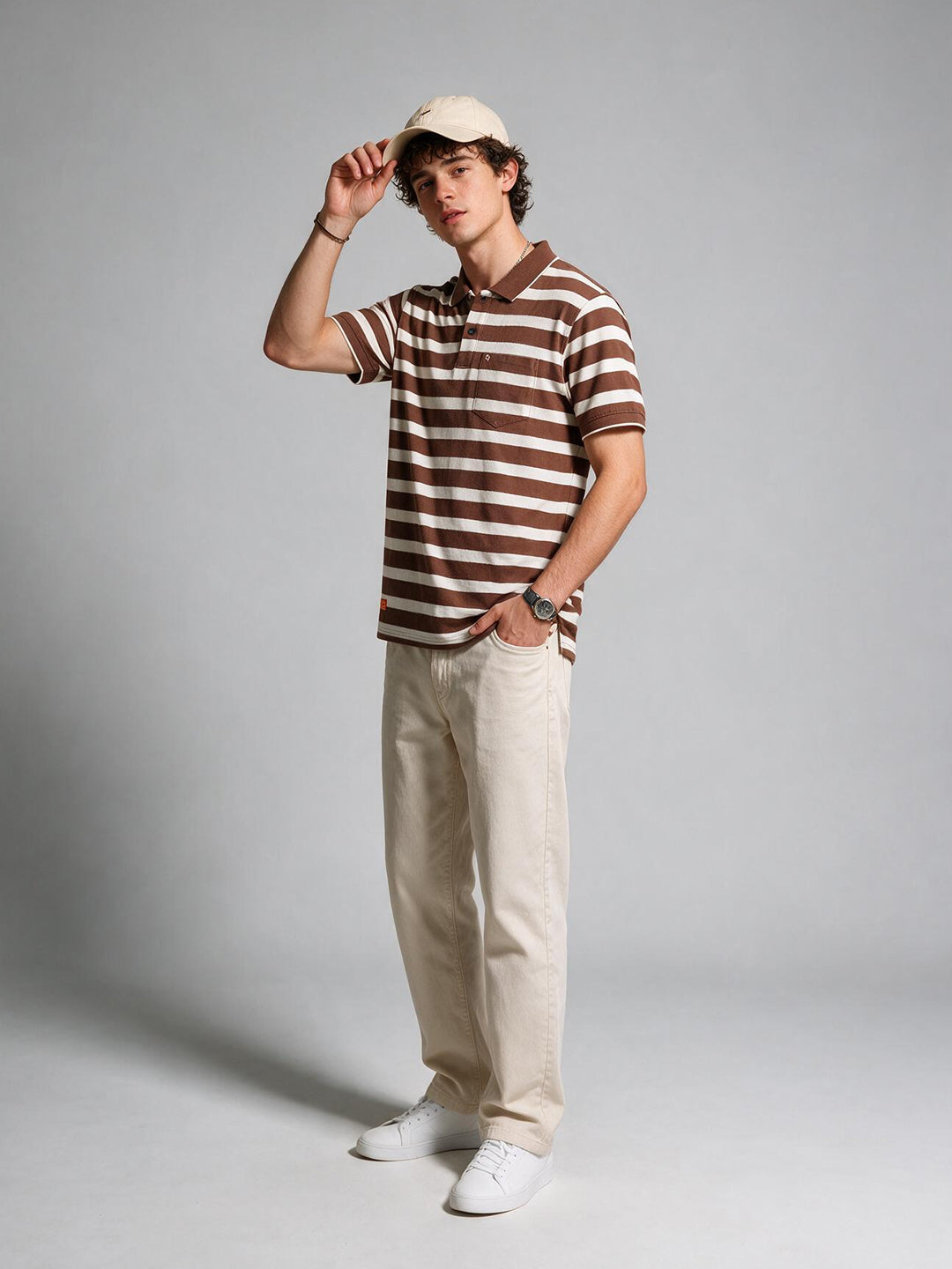 Brown and Cream Stripes Polo T Shirt