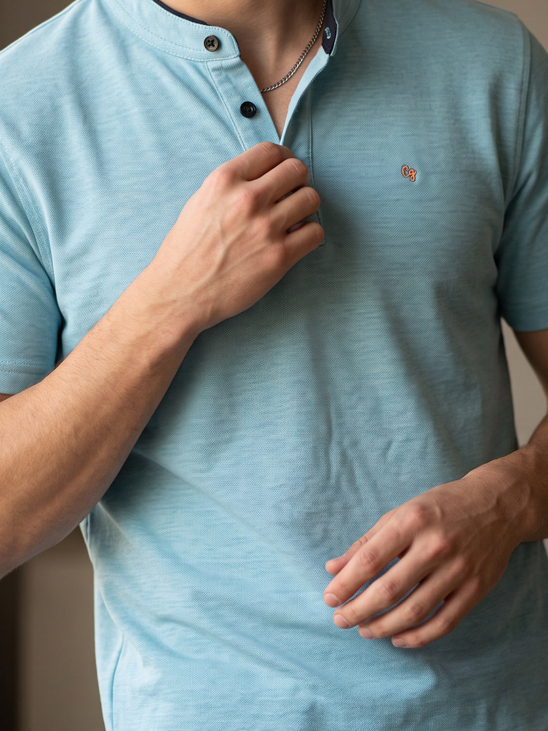 Dusty Teal Blue Textured Polo T Shirt