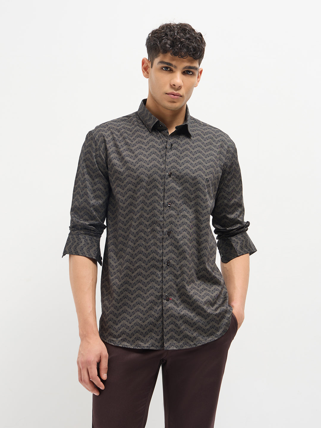 Cocoa Brown Abstract Printed Casual Shirt