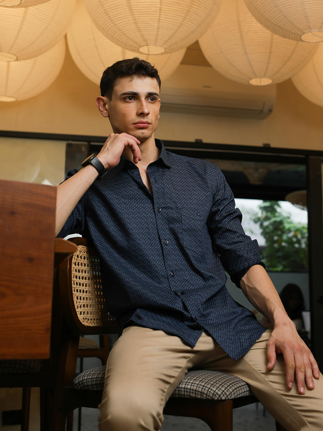 Peacock Teal Geometric Printed Casual Shirt