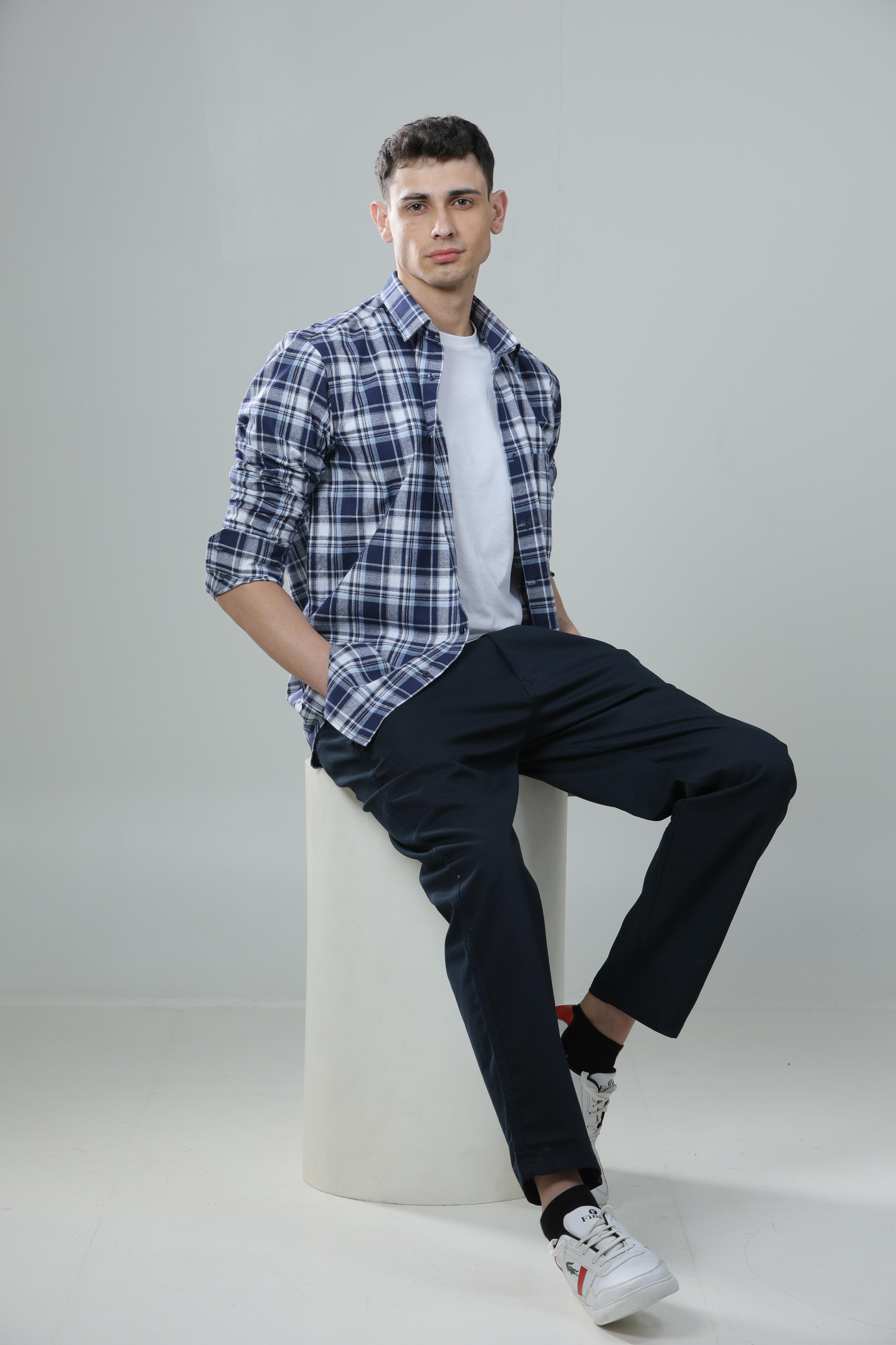 Indigo Blue Checked Casual Shirt