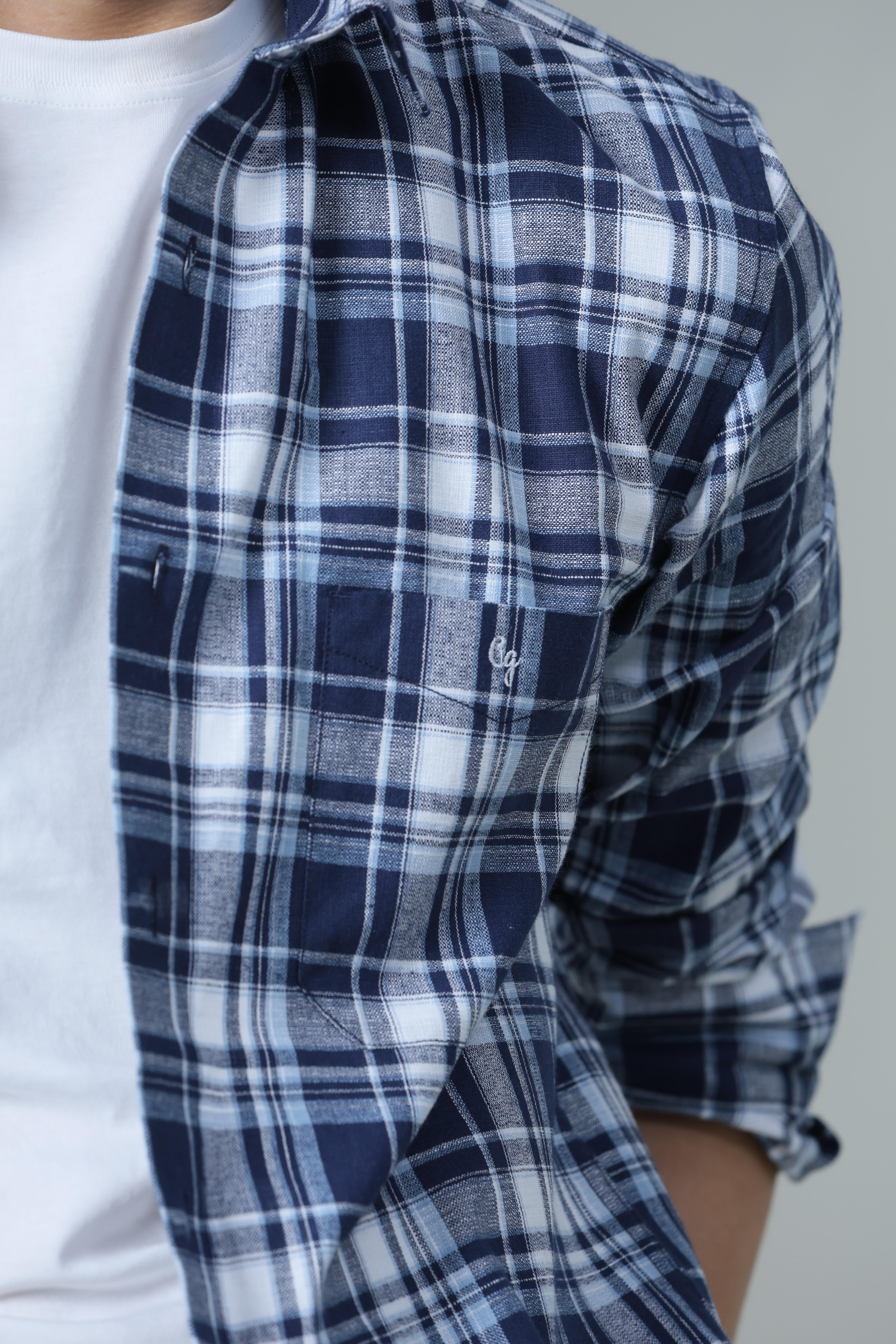 Indigo Blue Checked Casual Shirt