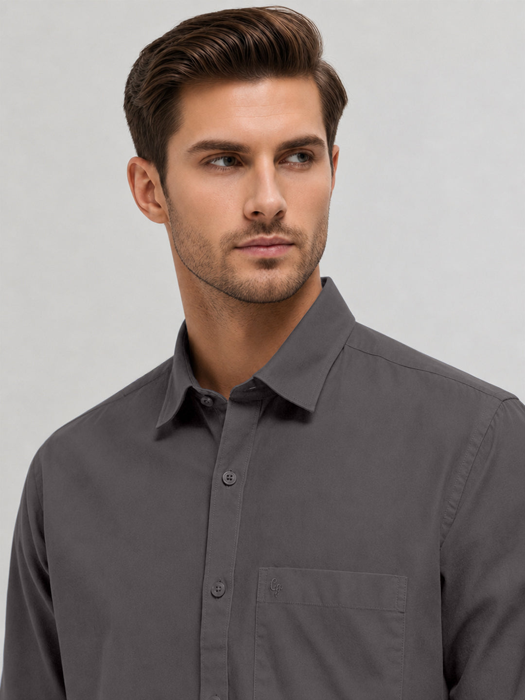 Dim Gray Plain Casual Shirt