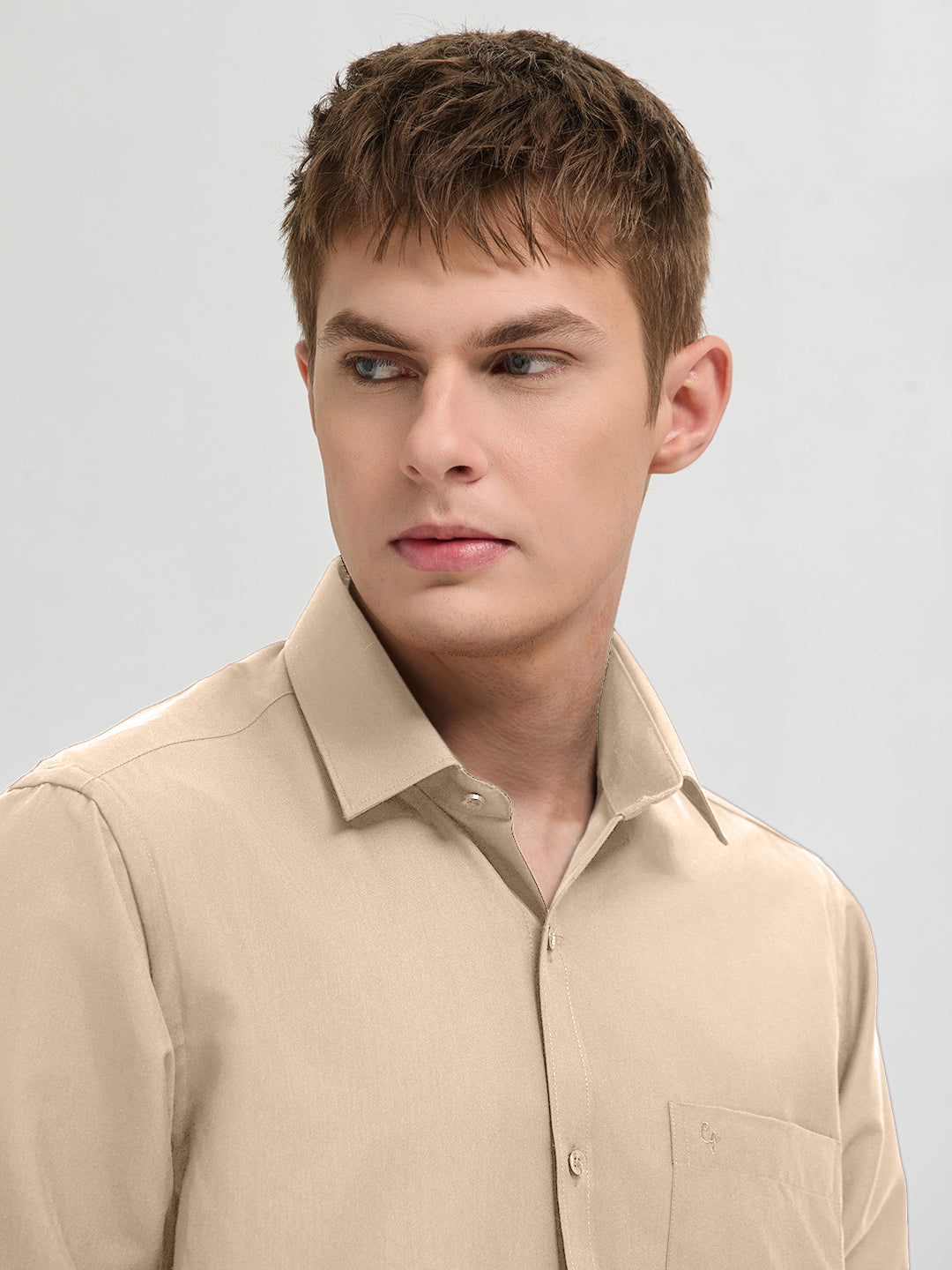 Beige Cream Plain Formal Shirt