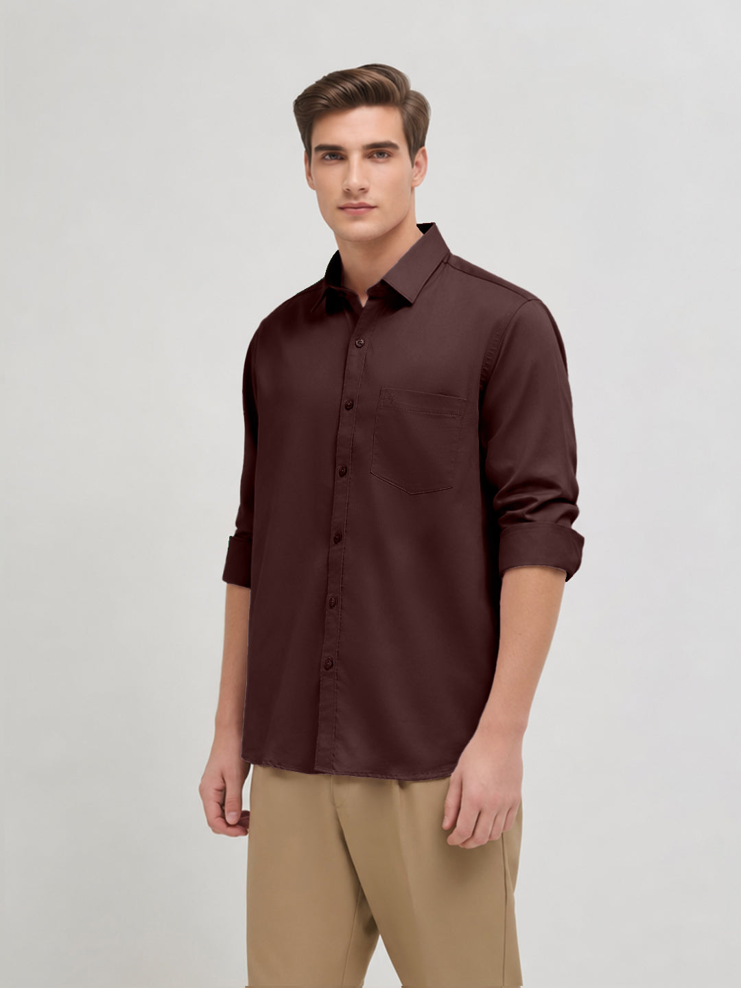 Dark Wine Plain Casual Shirt
