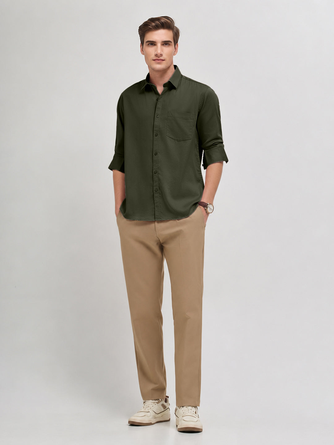 Pine Green Plain Casual Shirt