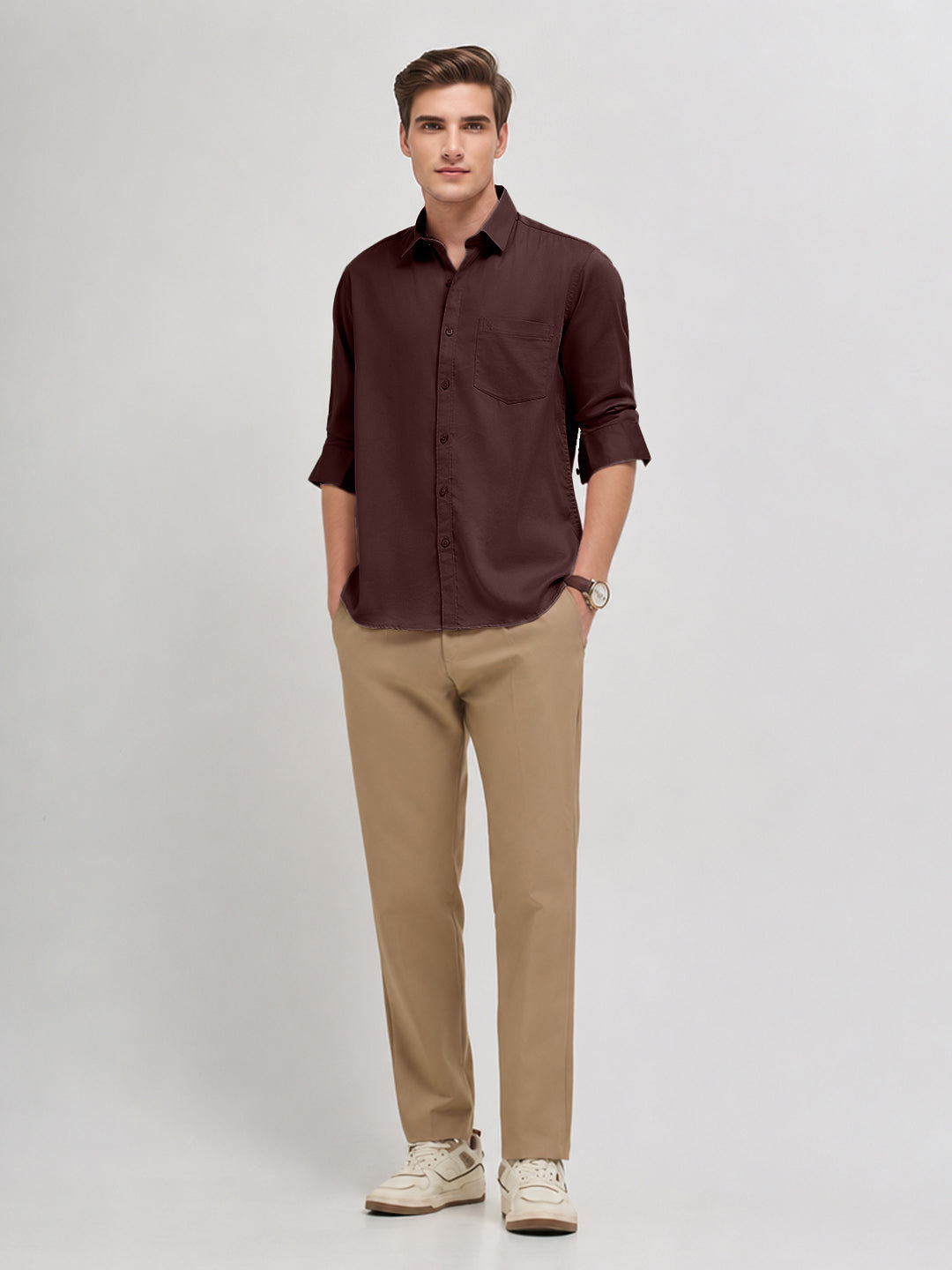 Dark Wine Plain Casual Shirt