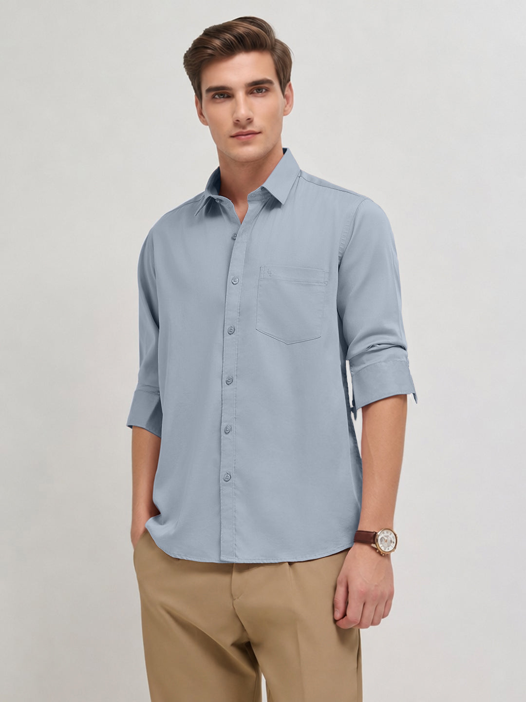 Hazy Blue Plain Casual Shirt