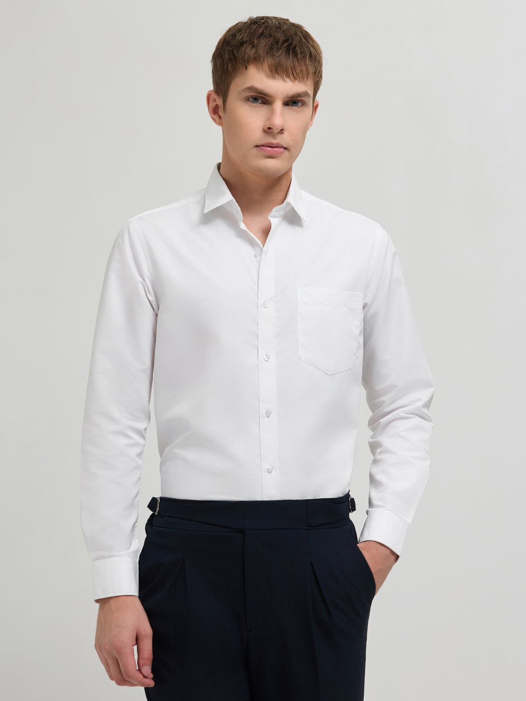 Crystal White Tonal Texture Formal Shirt
