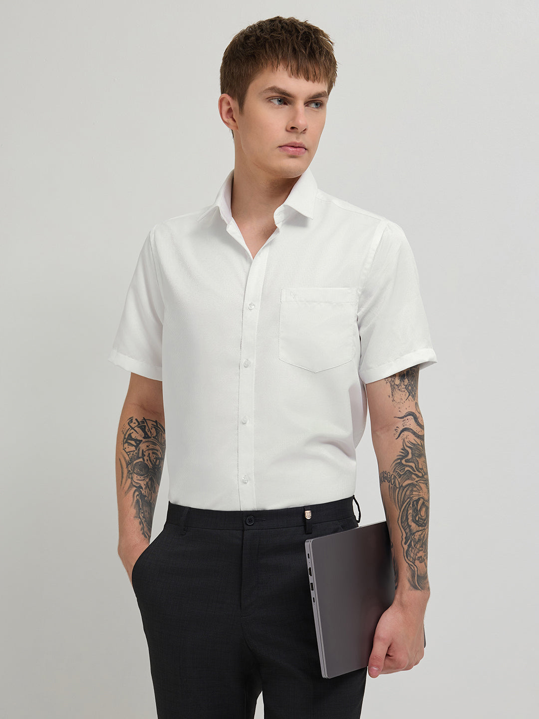 White Micro Diamond Formal Shirt