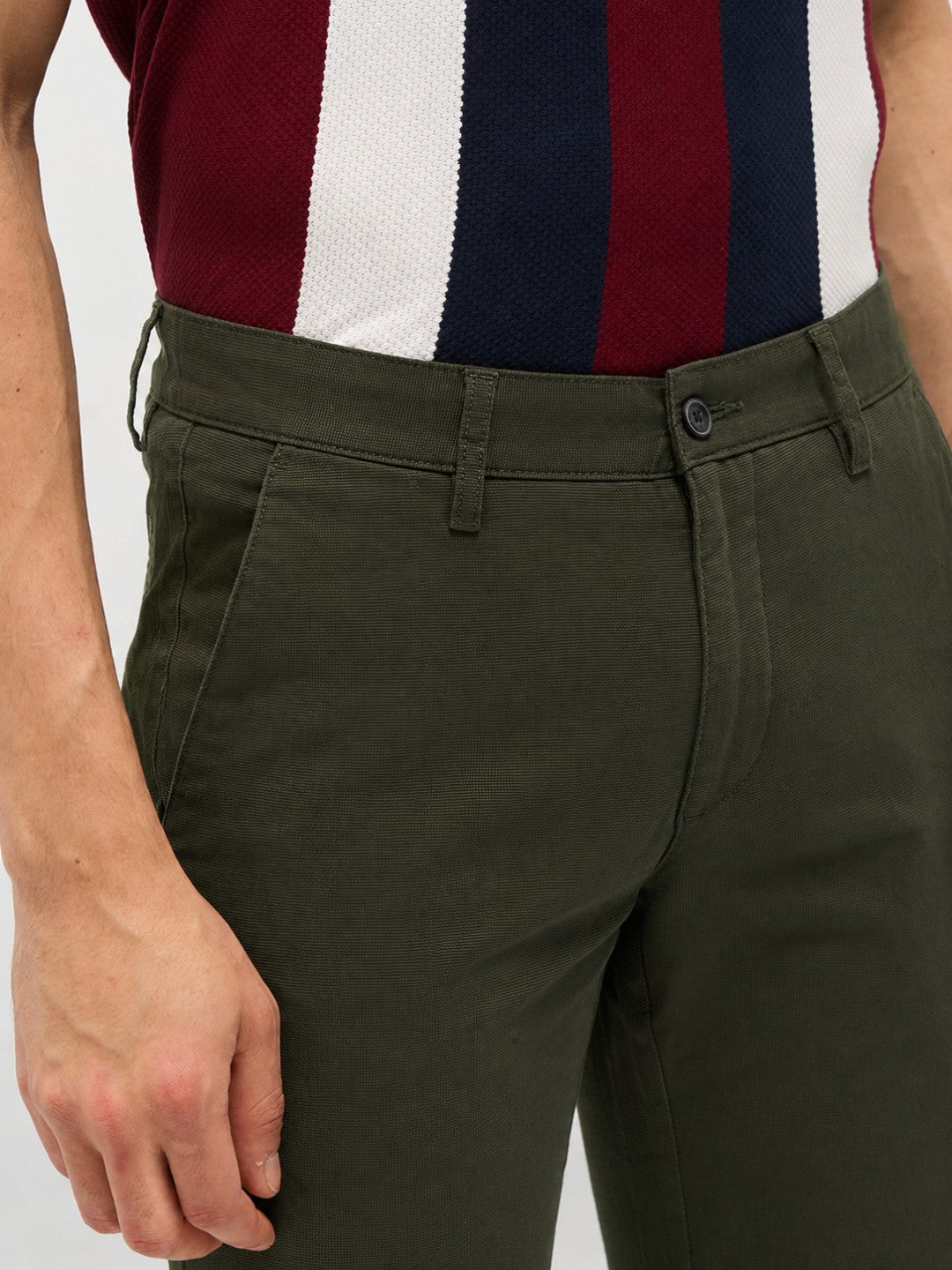 Olive Green Solid Casual Trousers