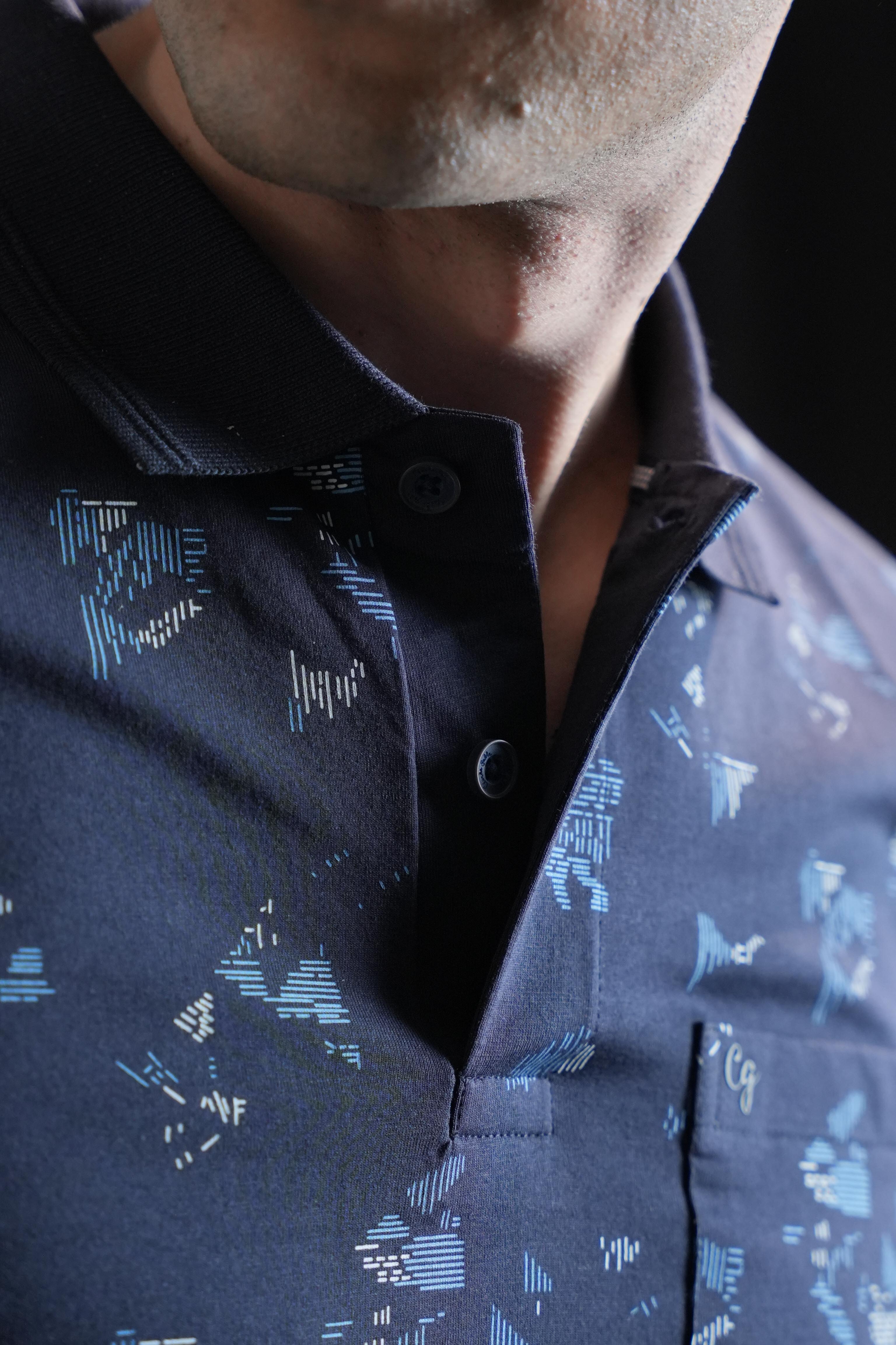 Dark Blue Abstract Printed Polo T Shirt
