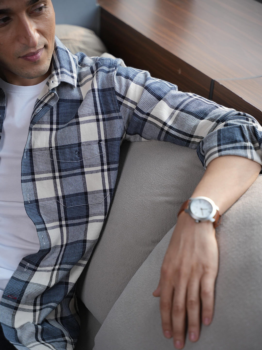 Denim Blue Checked Casual Shirt