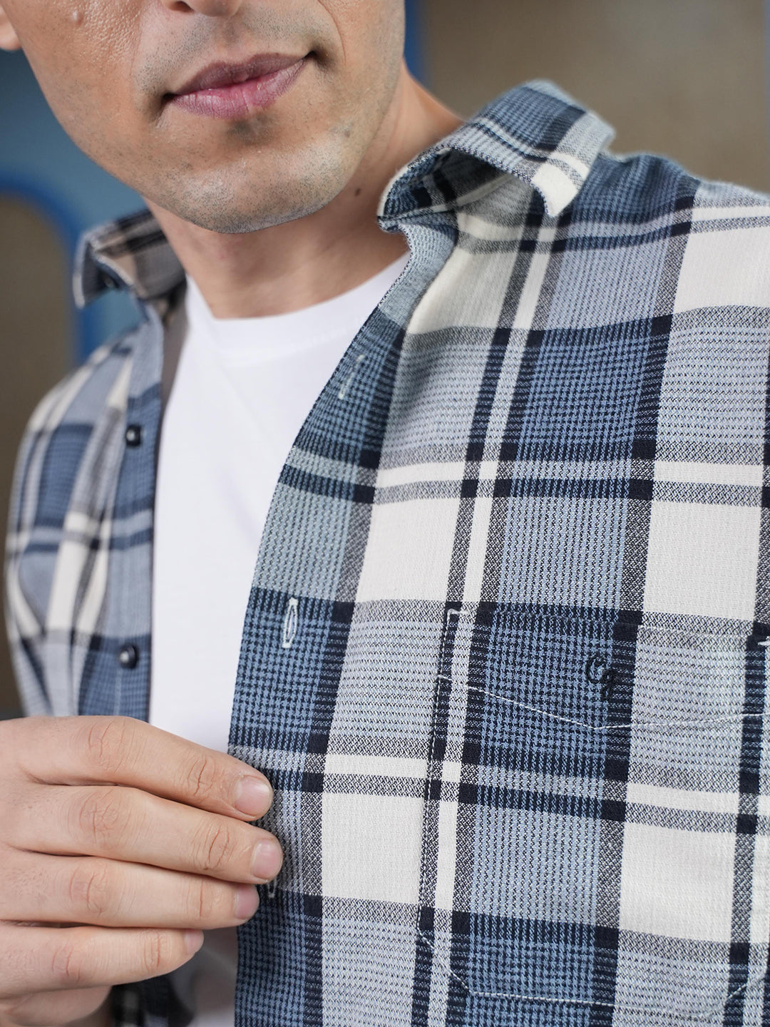 Denim Blue Checked Casual Shirt