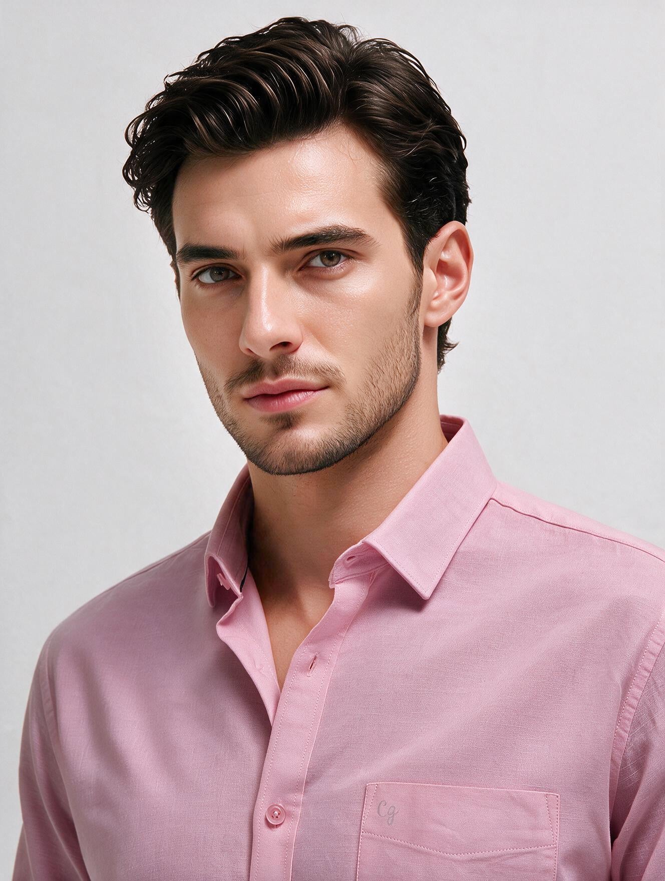 Light Pink Plain Casual Shirt