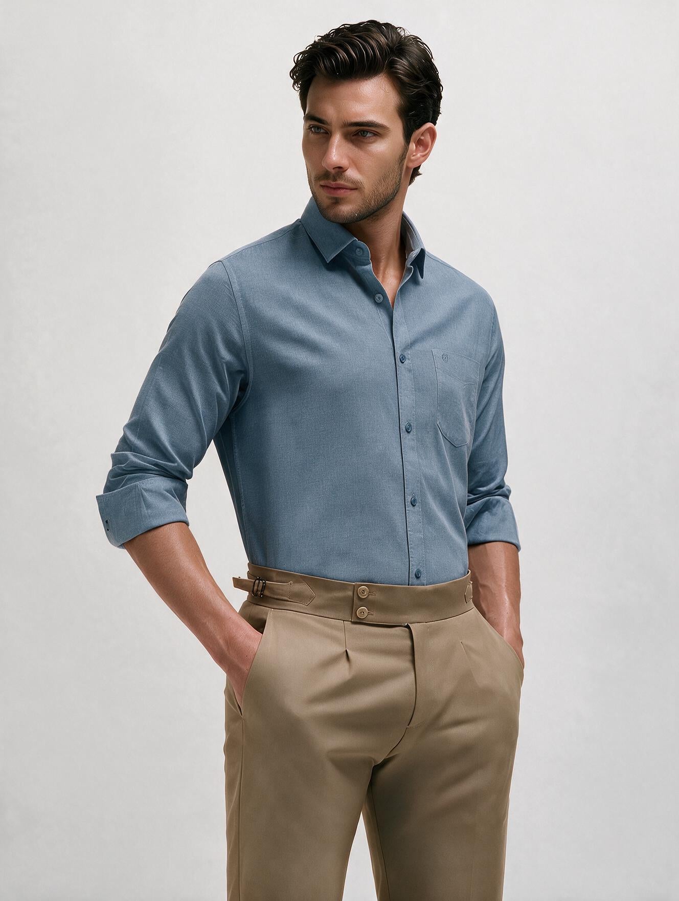 Steel Blue Plain Casual Shirt