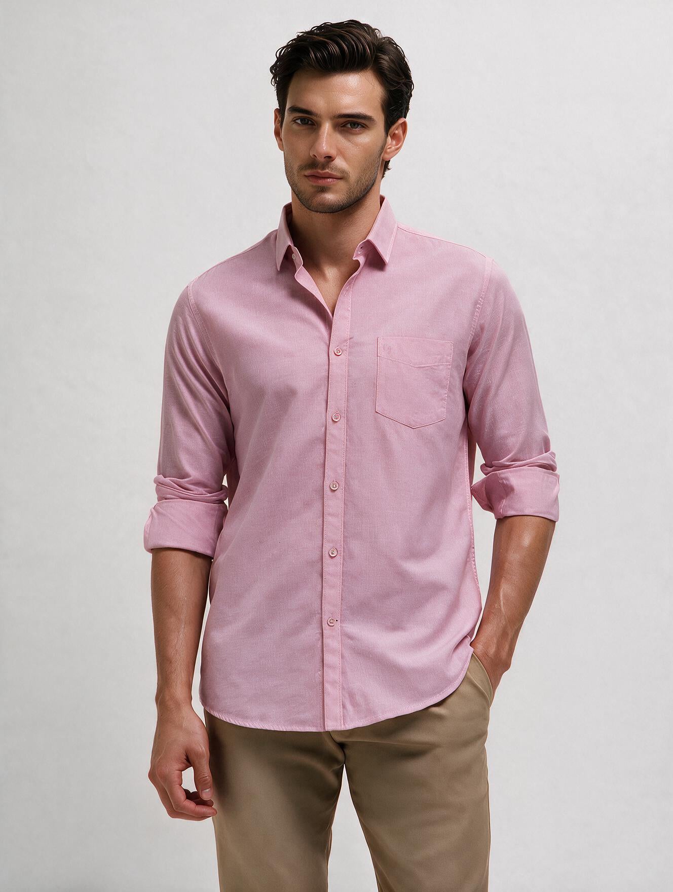 Light Pink Plain Casual Shirt