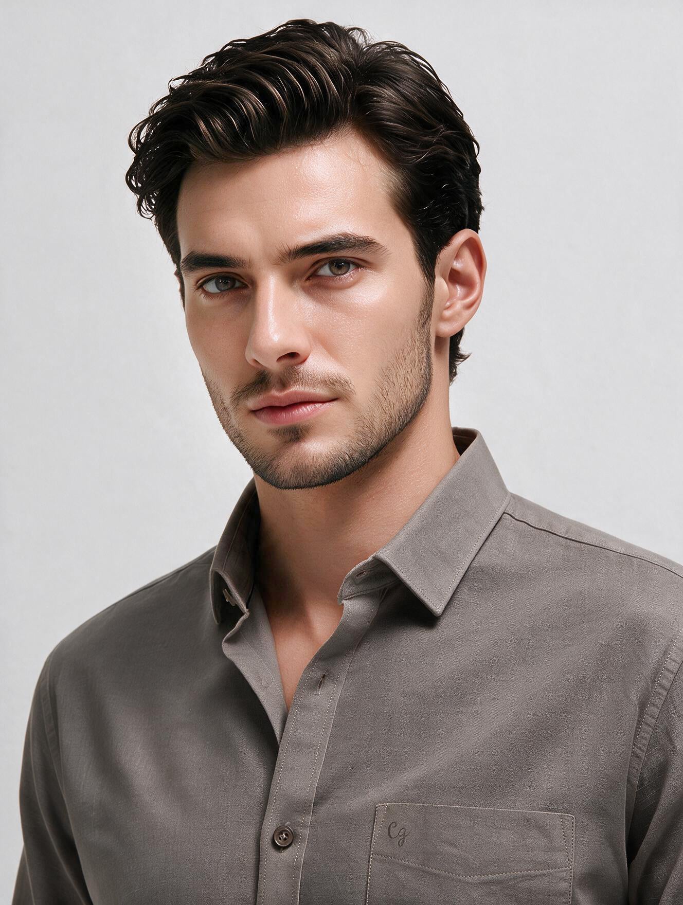 Stone Brown Plain Casual Shirt