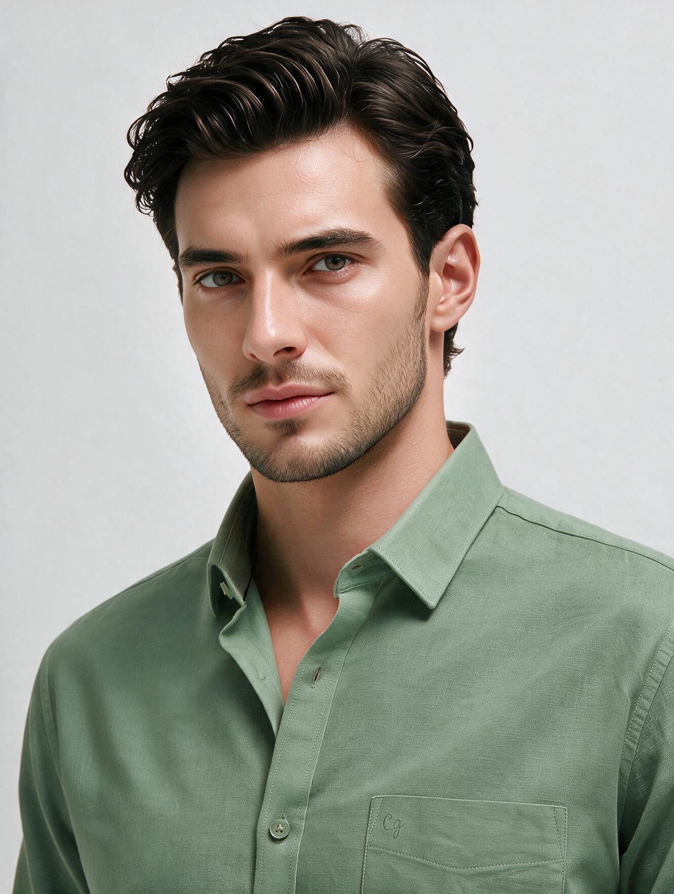 Sage Green Plain Casual Shirt