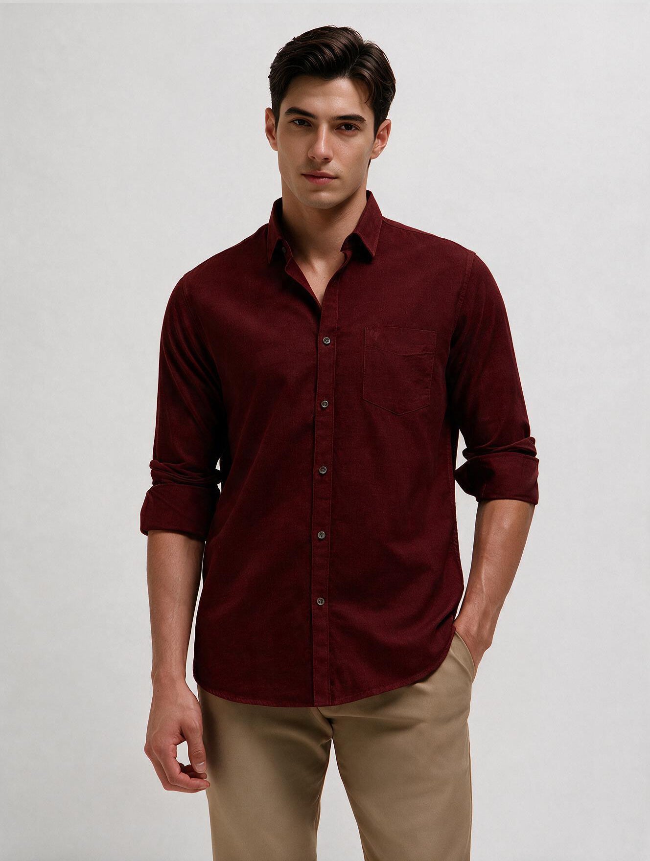 Crimson Oak Plain Casual Shirt