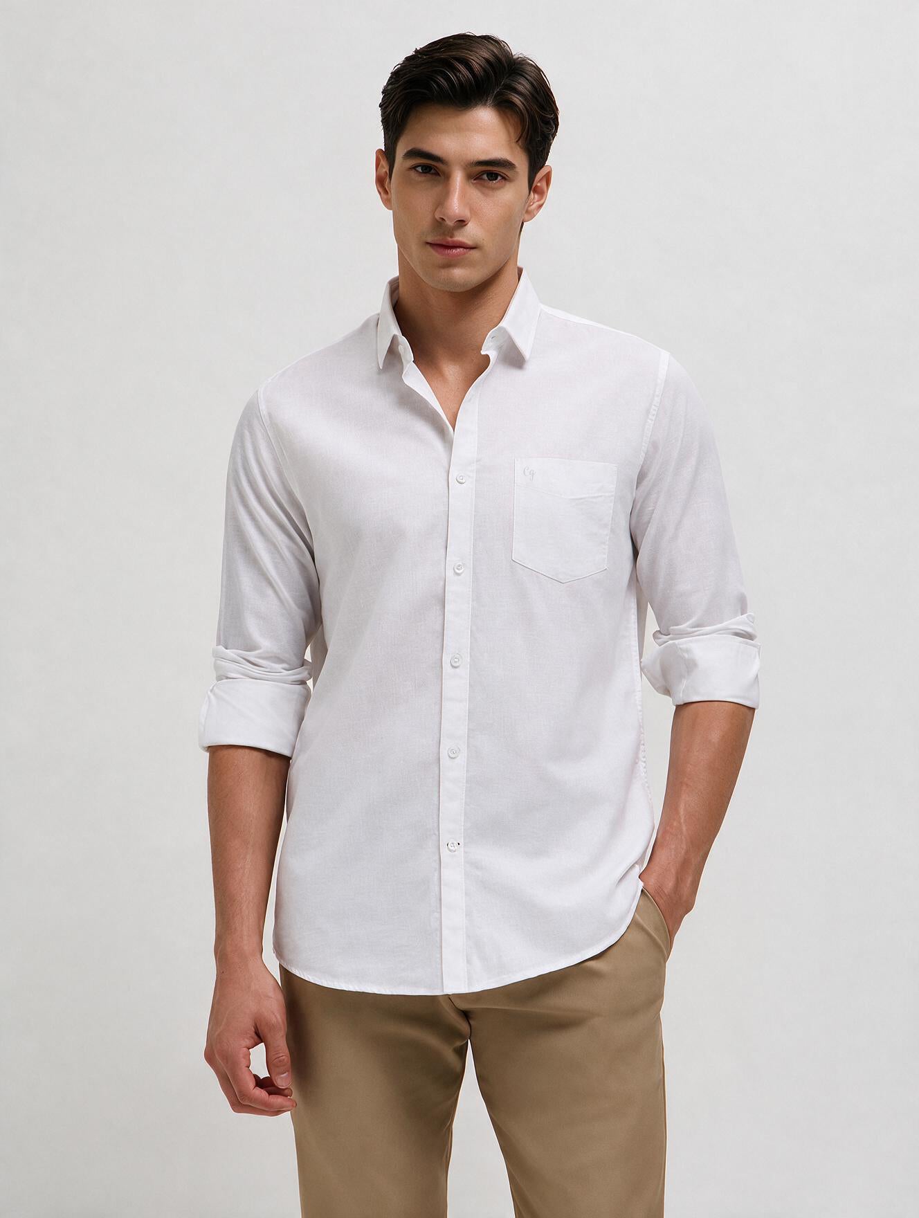 Classic Ivory Plain Casual Shirt