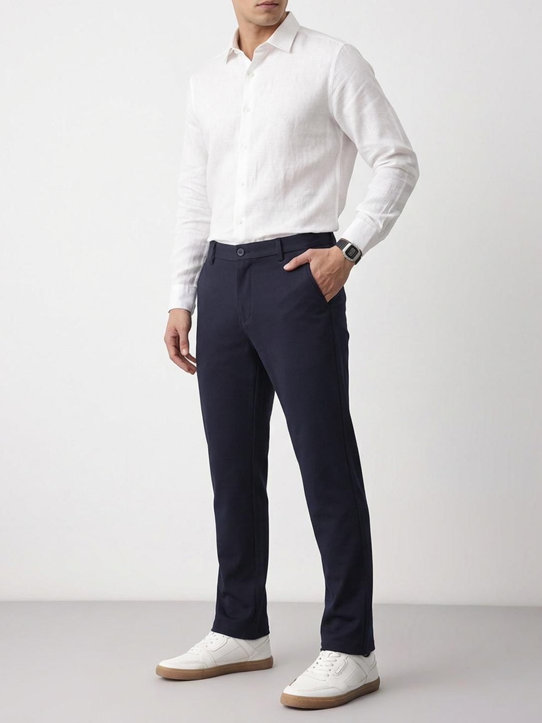 Ink Navy Solid Casual Trousers