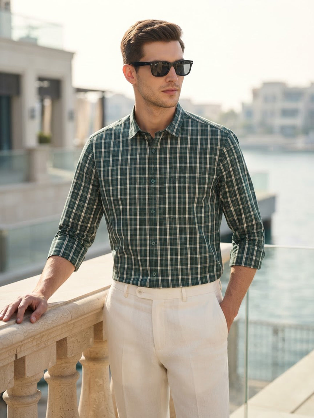Plaid Green and Cream Checked Casual Shirt