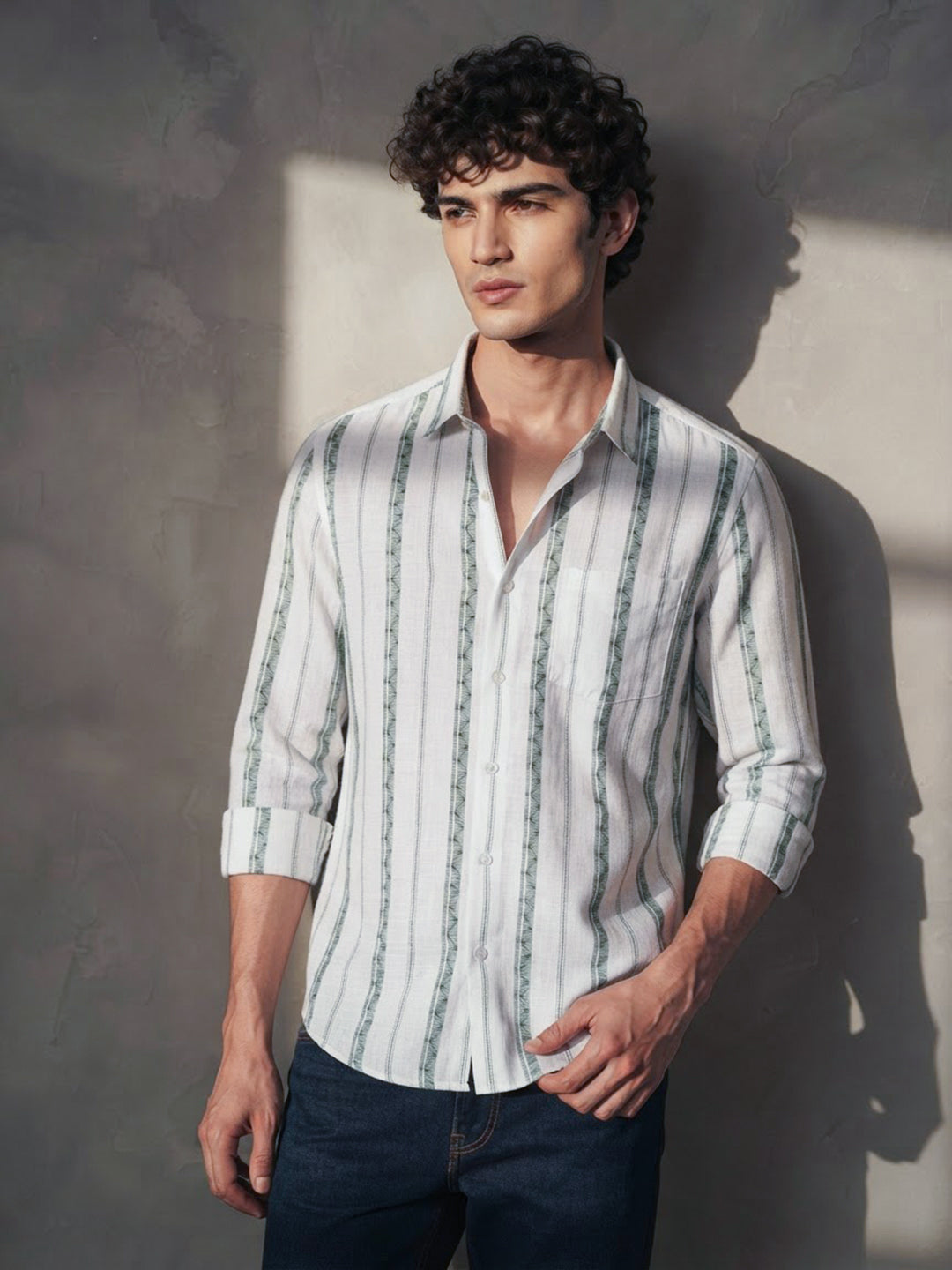 Sage Ivory Stripes Casual Shirt