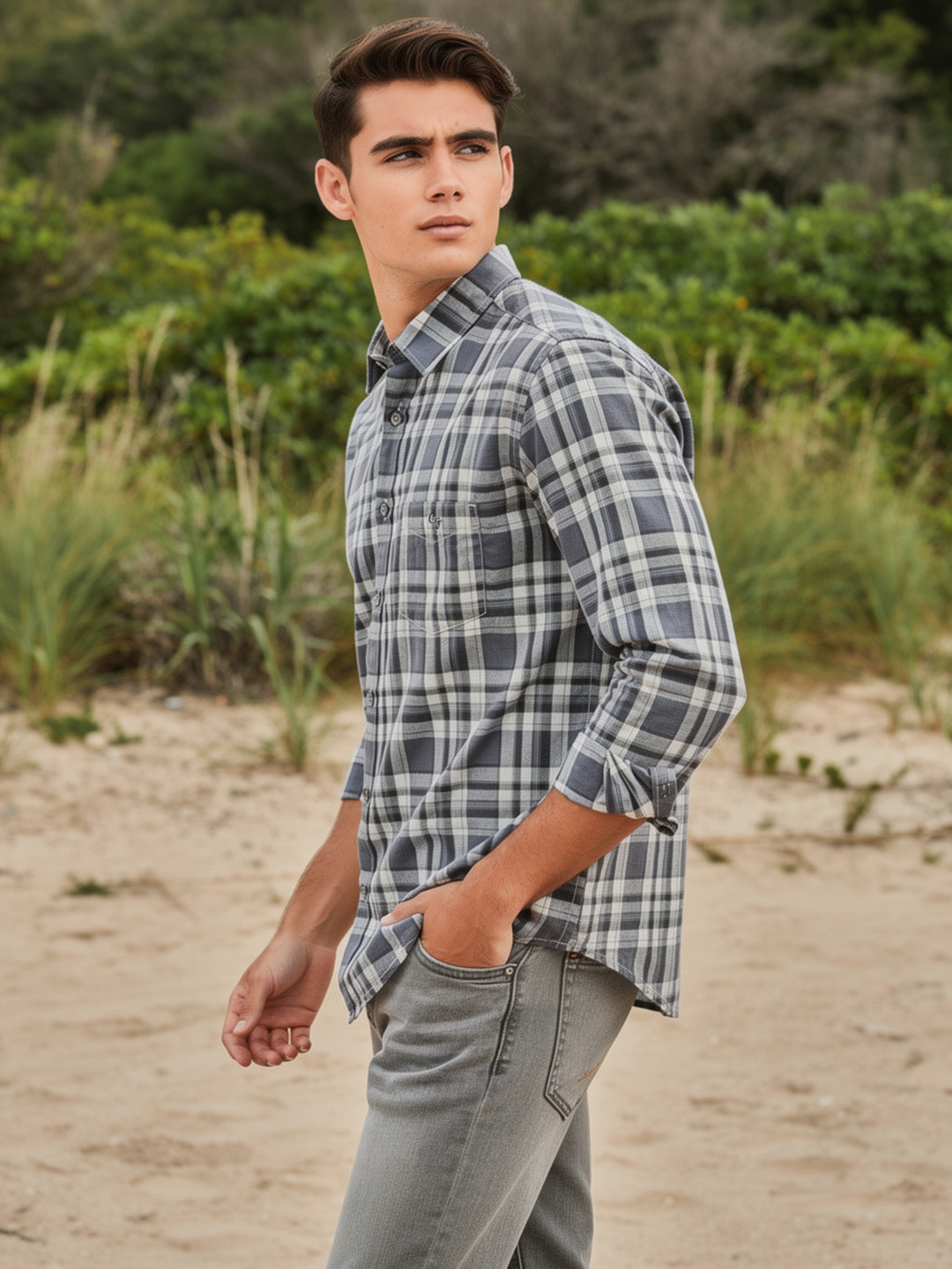 Granite Grey Checked Casual Shirt