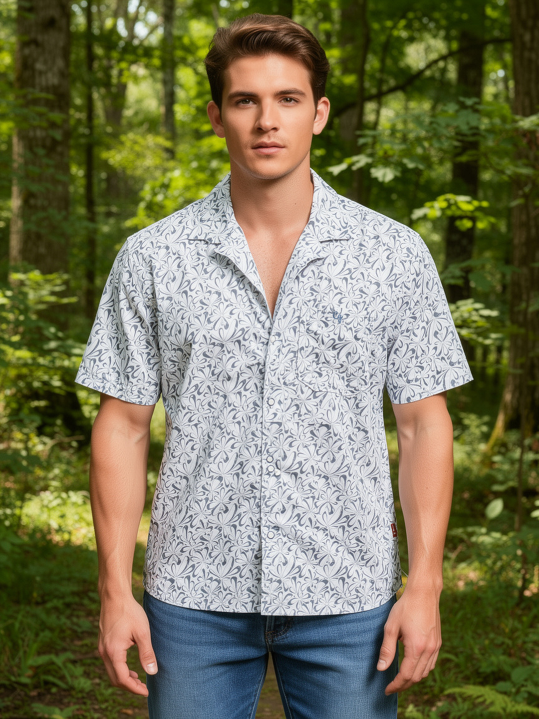 Mineral Blue Floral Printed Casual Shirt